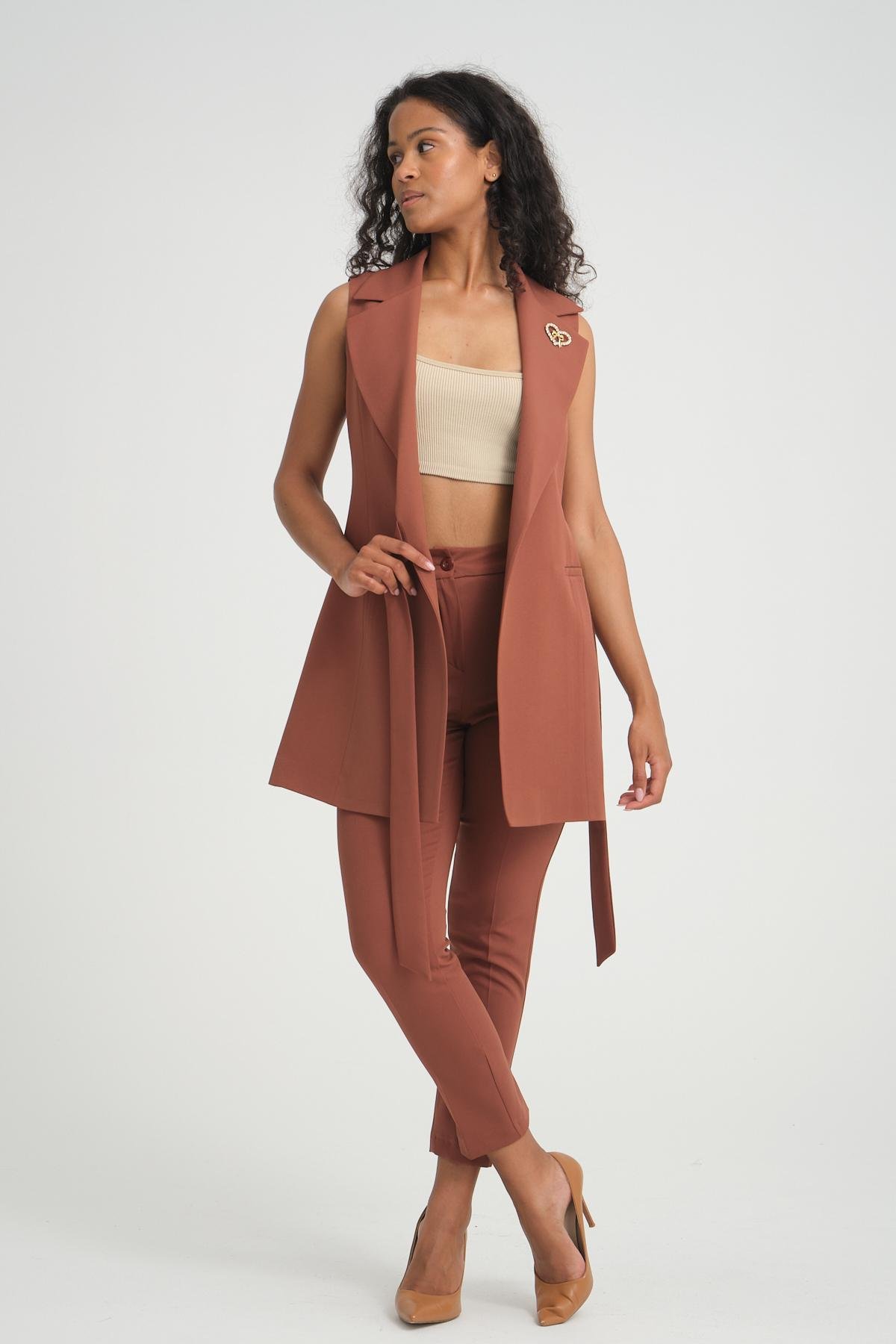 Women vest and pants suit Plus size wholesale Tobacco Brown color 696698