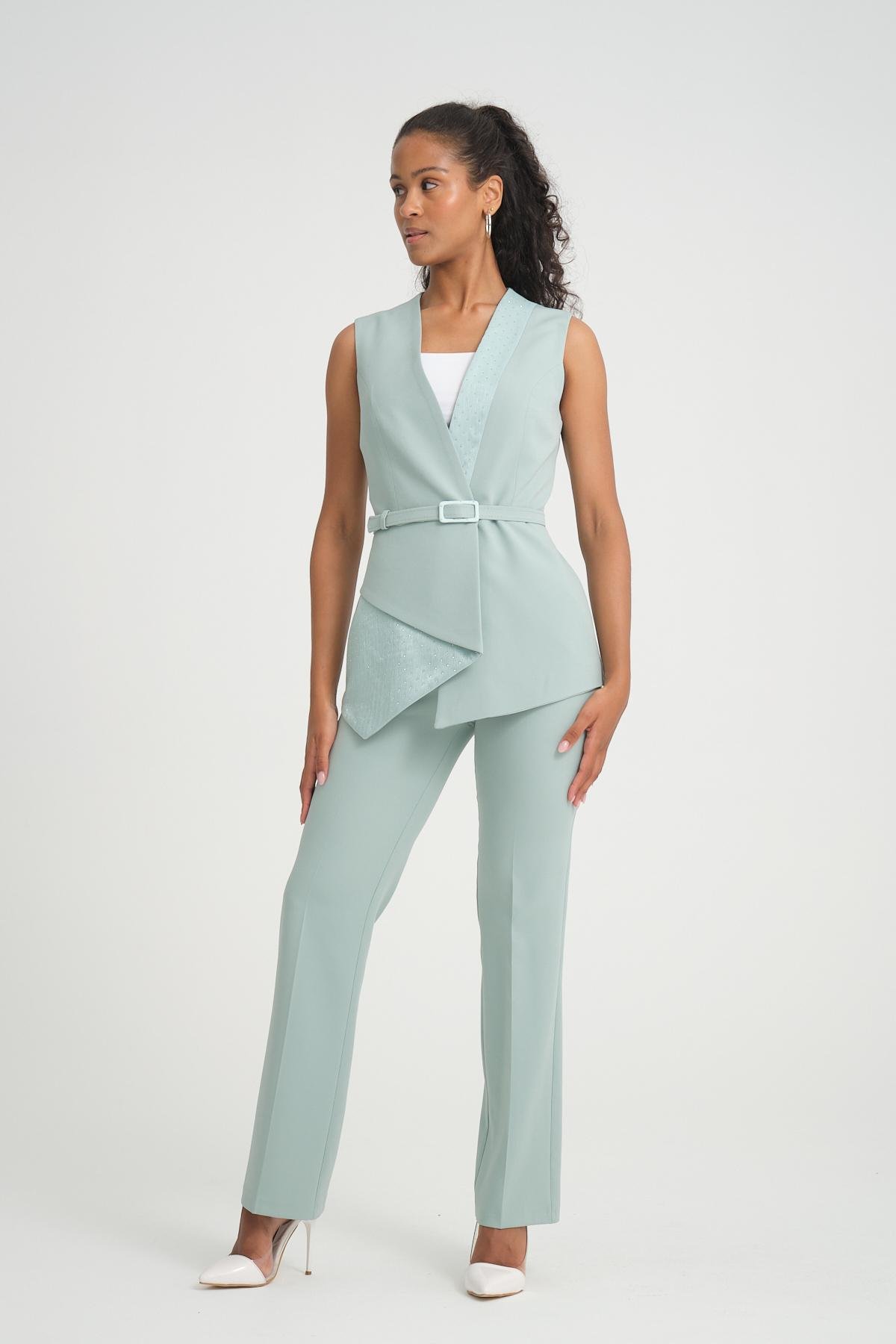 Women vest and pants suit Plus size wholesale Pale Mint color 696681