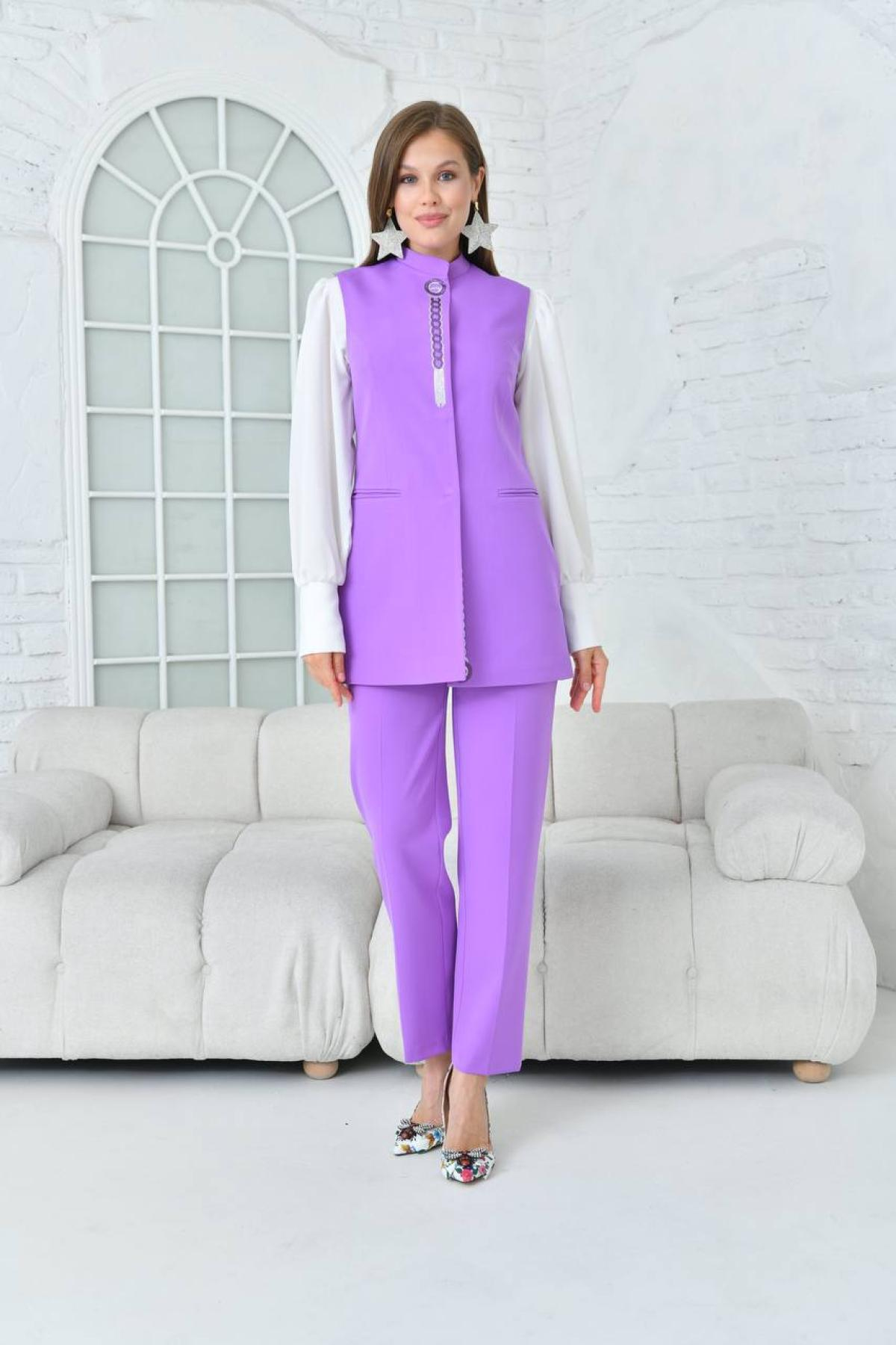 Women vest and pants suit Plus size wholesale Lilac color 697278