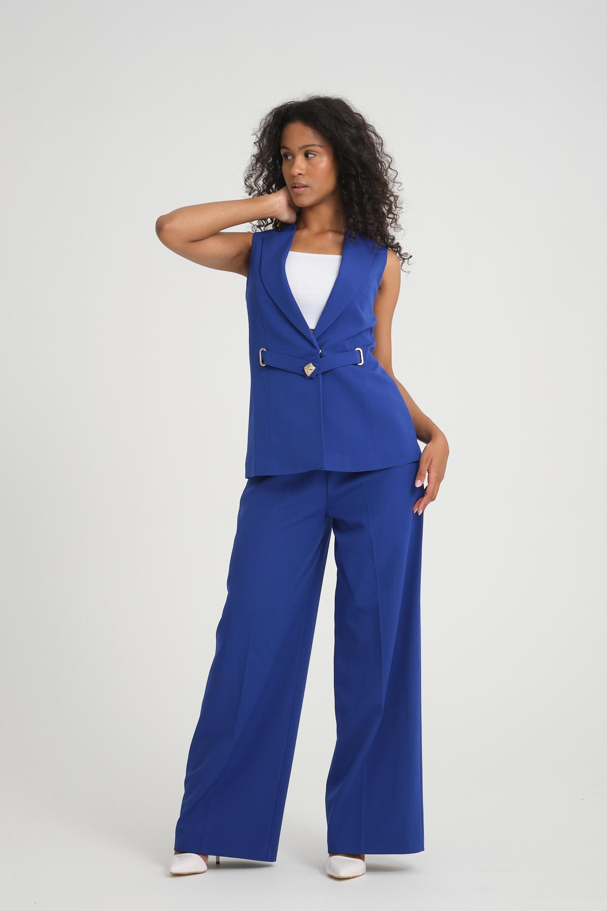 Women vest and pants suit Plus size wholesale Sax Blue color 696672