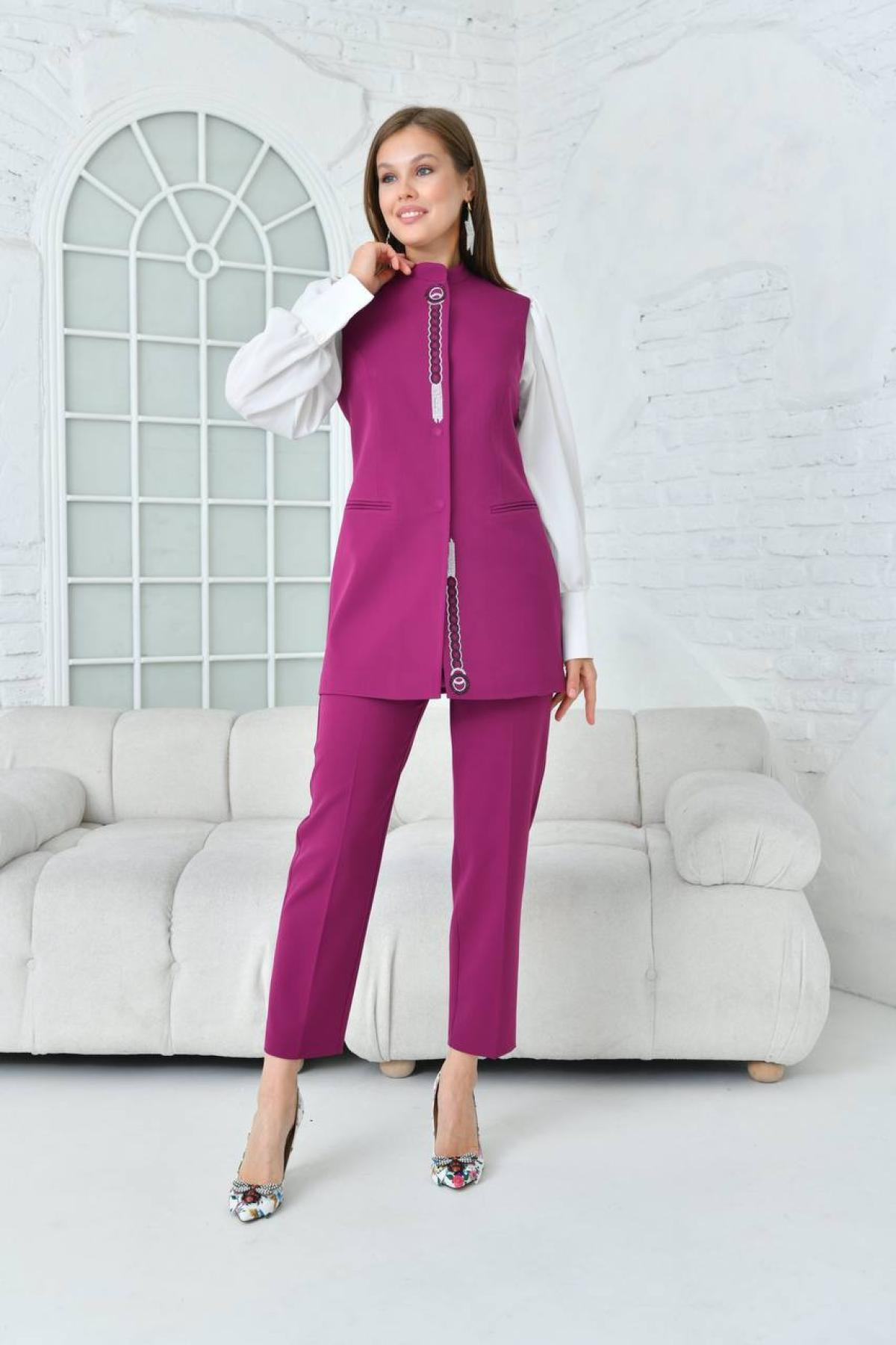Women vest and pants suit Plus size wholesale Plum color 697279