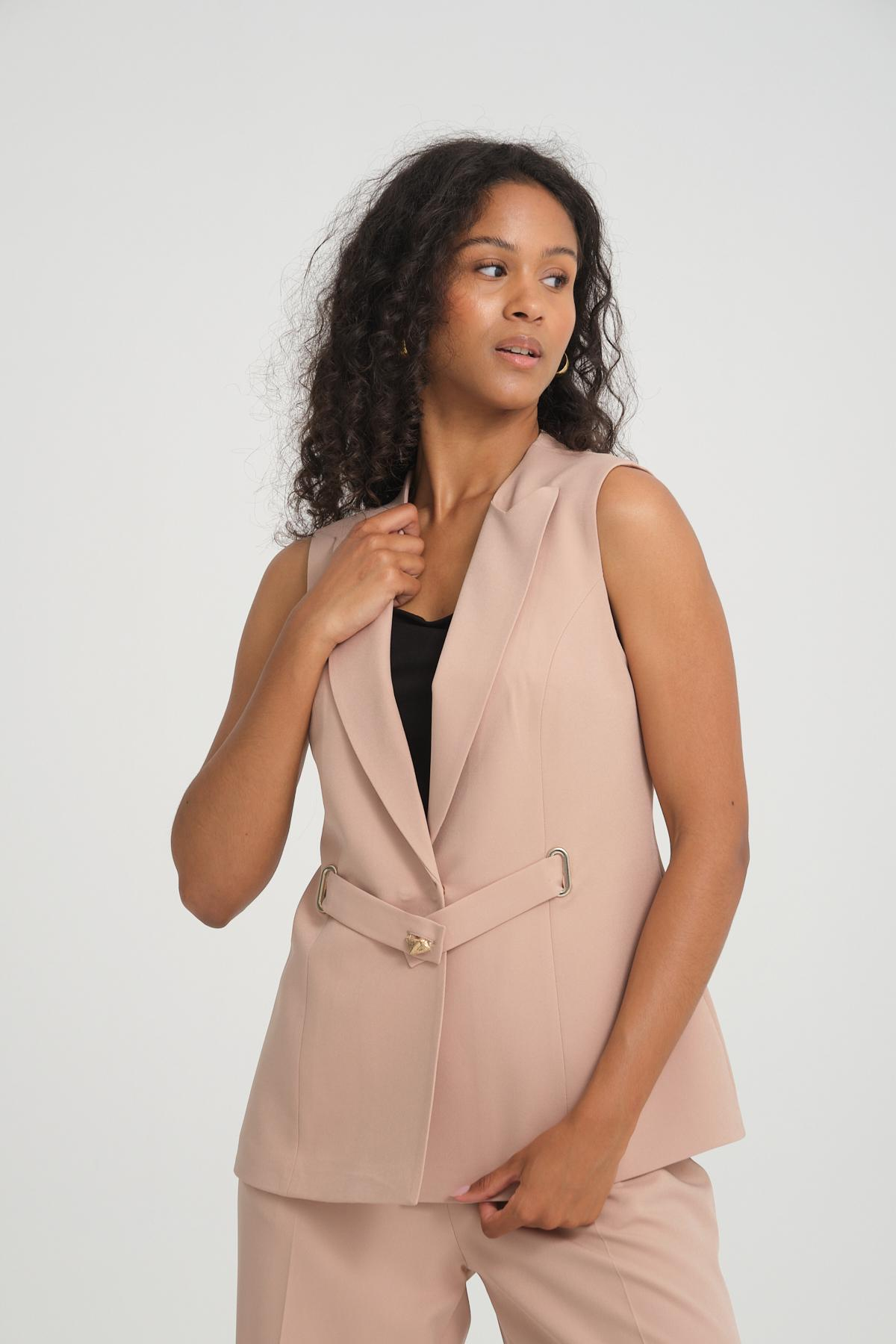 Women vest and pants suit Plus size wholesale Beige color 696669