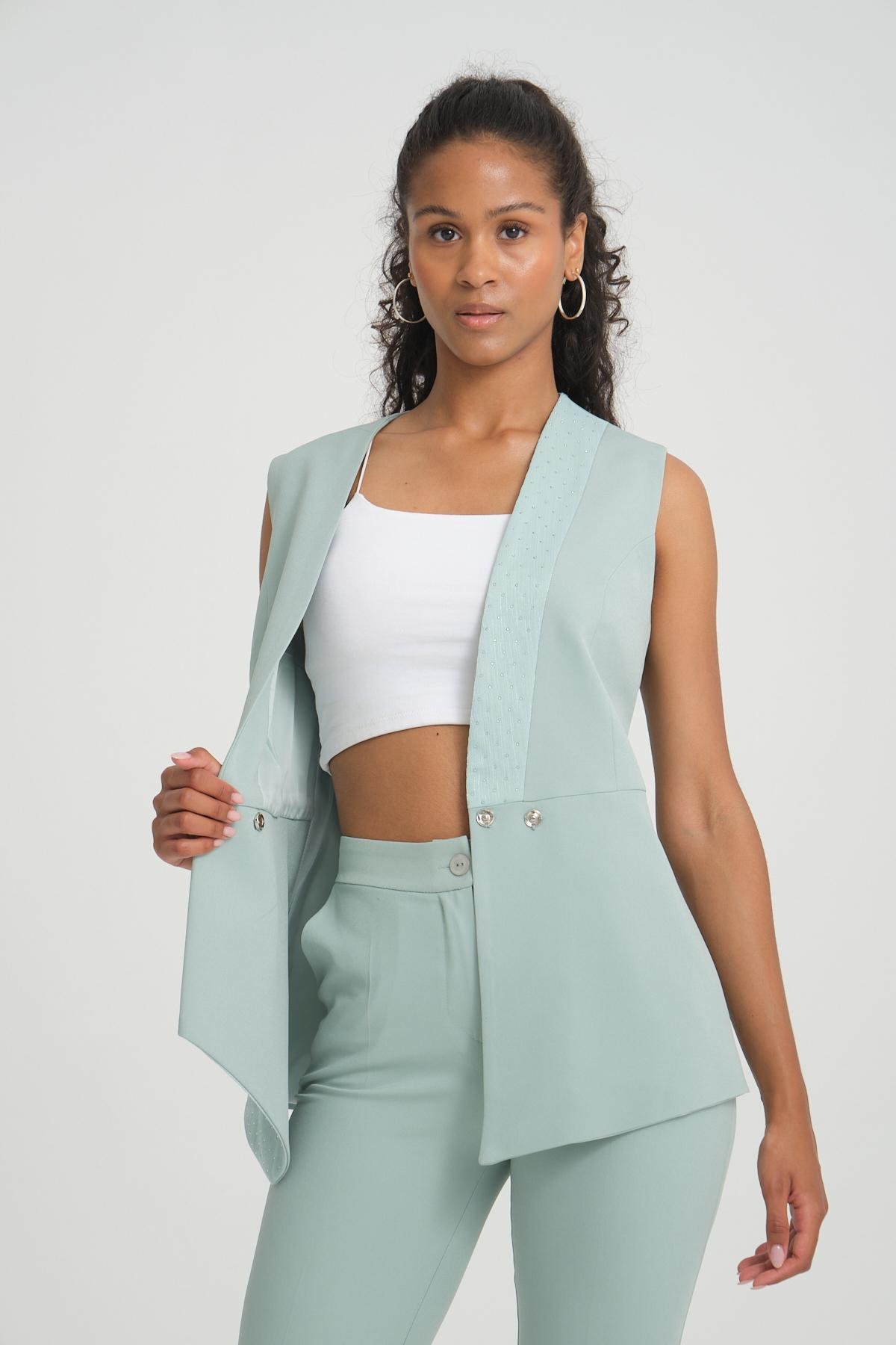 Women vest and pants suit Plus size wholesale Pale Mint color 696681