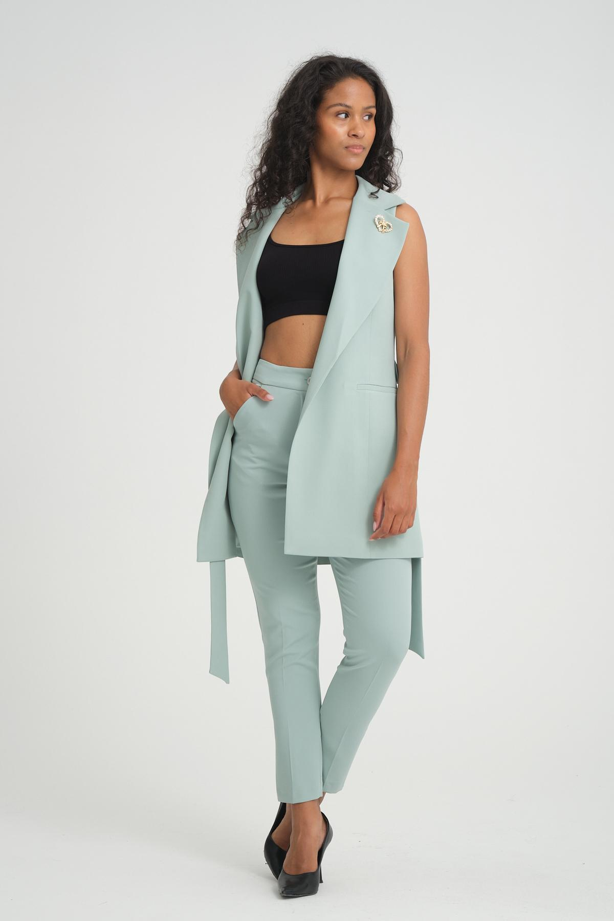 Women vest and pants suit Plus size wholesale Pale Mint color 696695