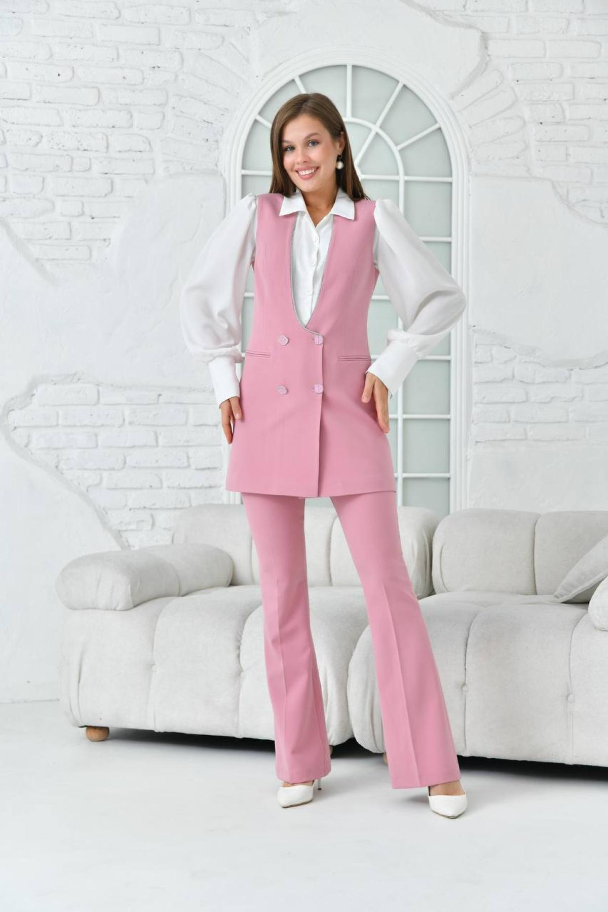 Women vest and pants suit Plus size wholesale Pink color 697291