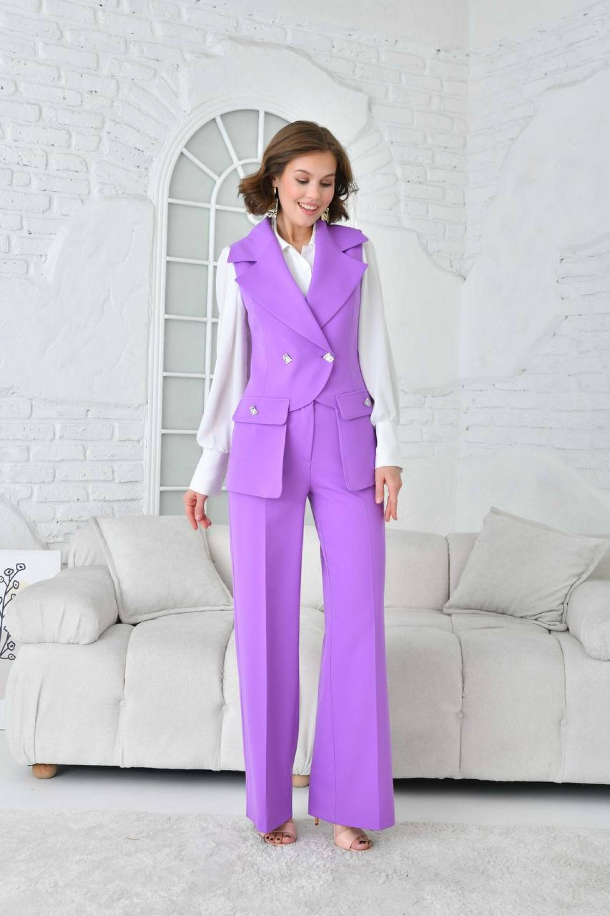 Women vest and pants suit Plus size wholesale Lilac color 697266