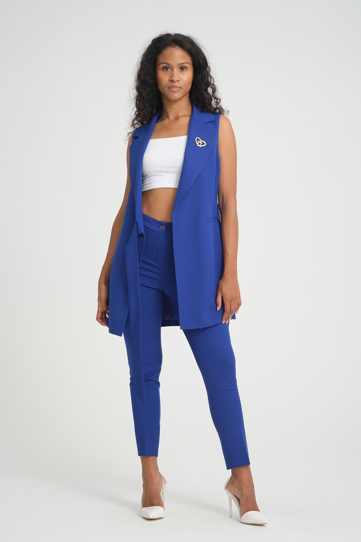Women vest and pants suit Plus size wholesale Sax Blue color 696697