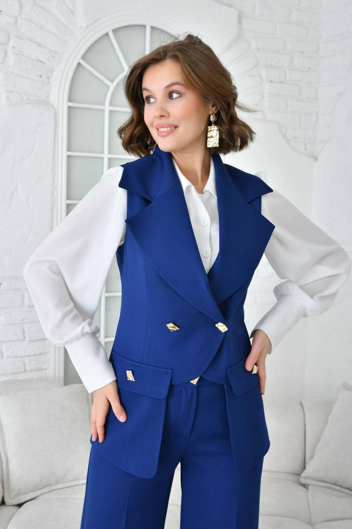 Women vest and pants suit Plus size wholesale Navy color 697268