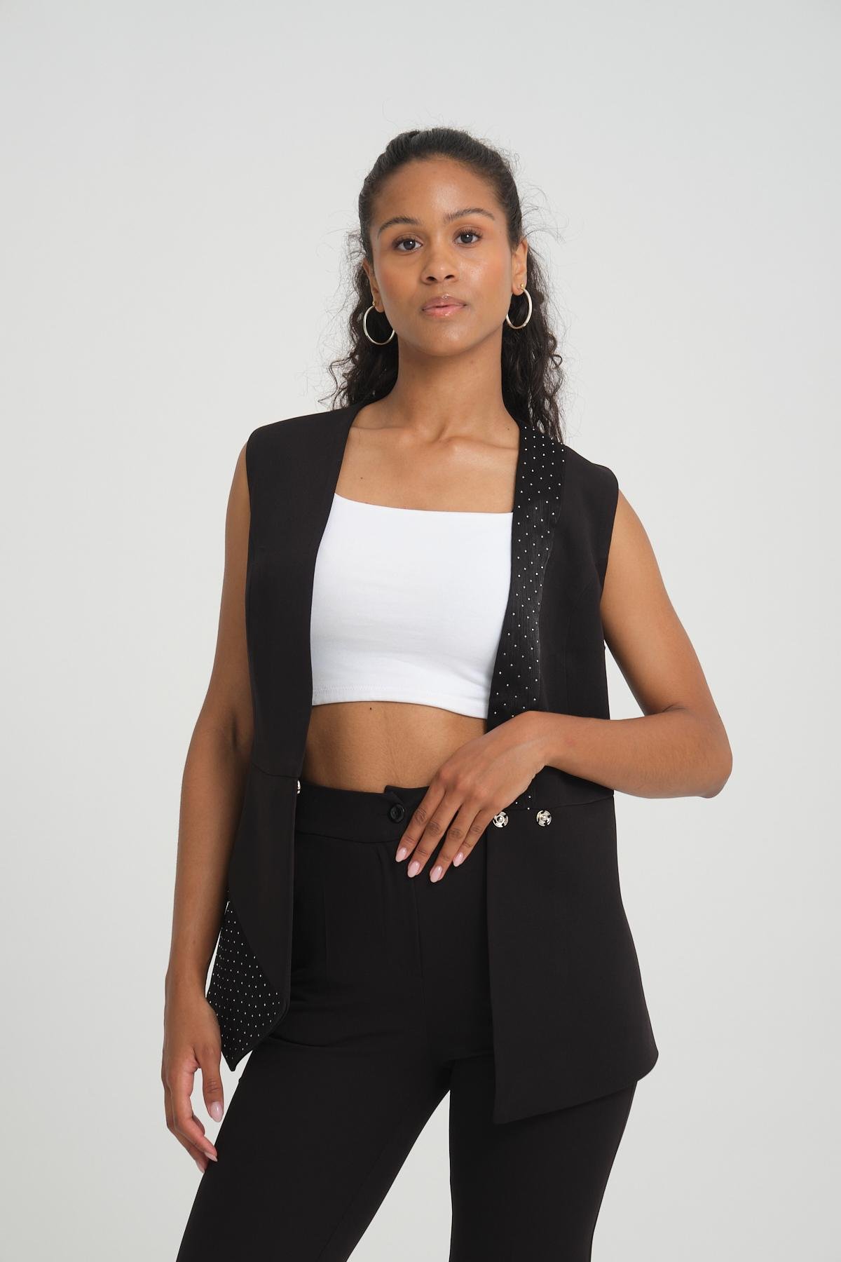 Women vest and pants suit Plus size wholesale Black color 696678