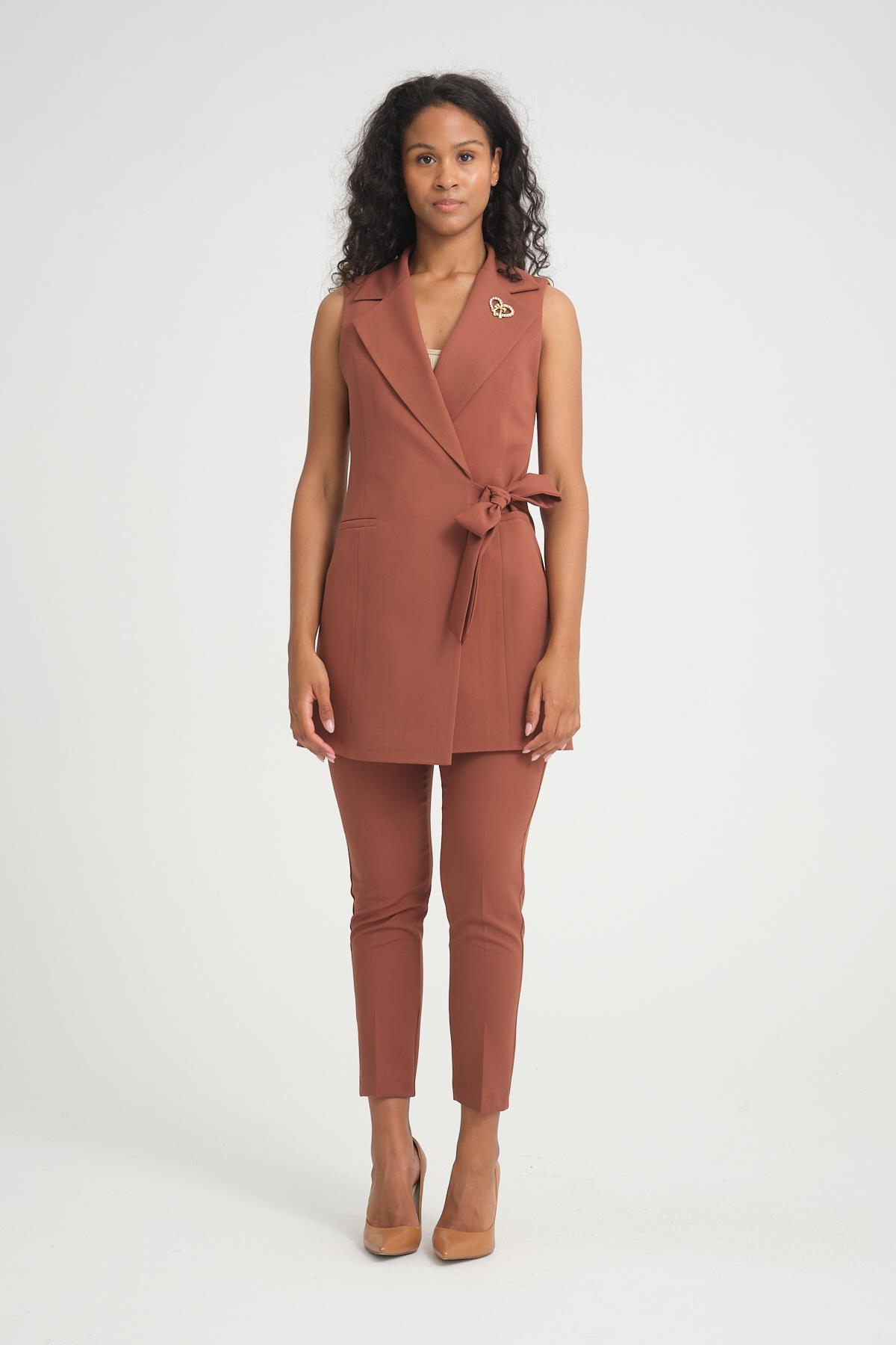 Women vest and pants suit Plus size wholesale Tobacco Brown color 696698