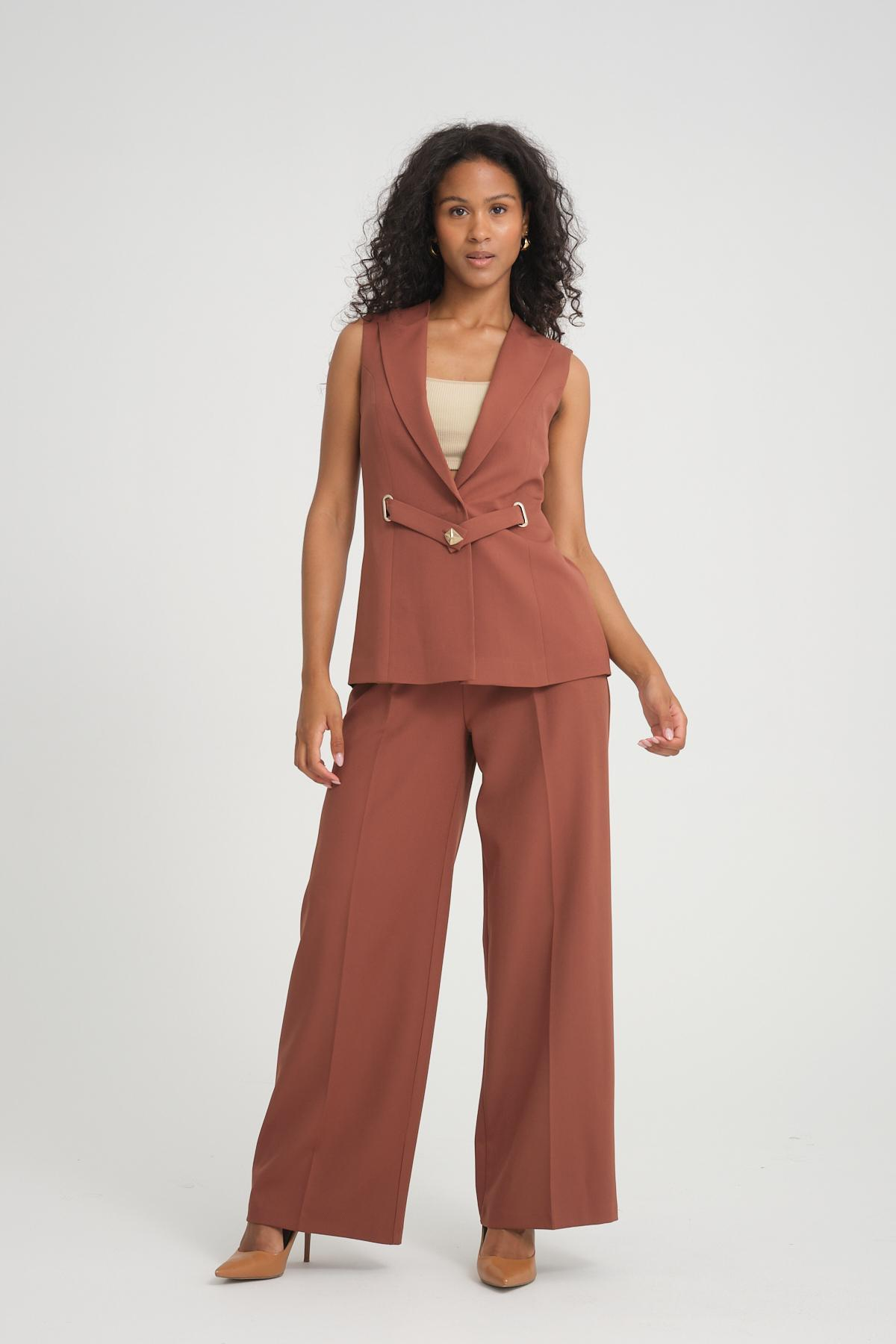 Women vest and pants suit Plus size wholesale Tobacco Brown color 696671
