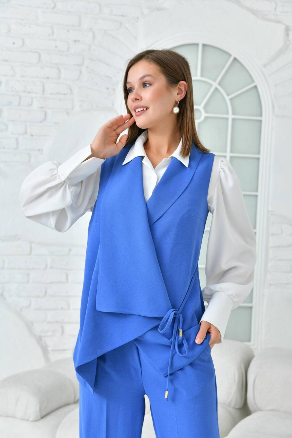 Women vest and pants suit Plus size wholesale Azure Blue color 697302