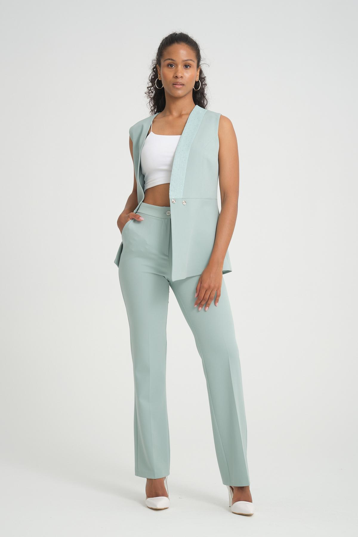 Women vest and pants suit Plus size wholesale Pale Mint color 696681