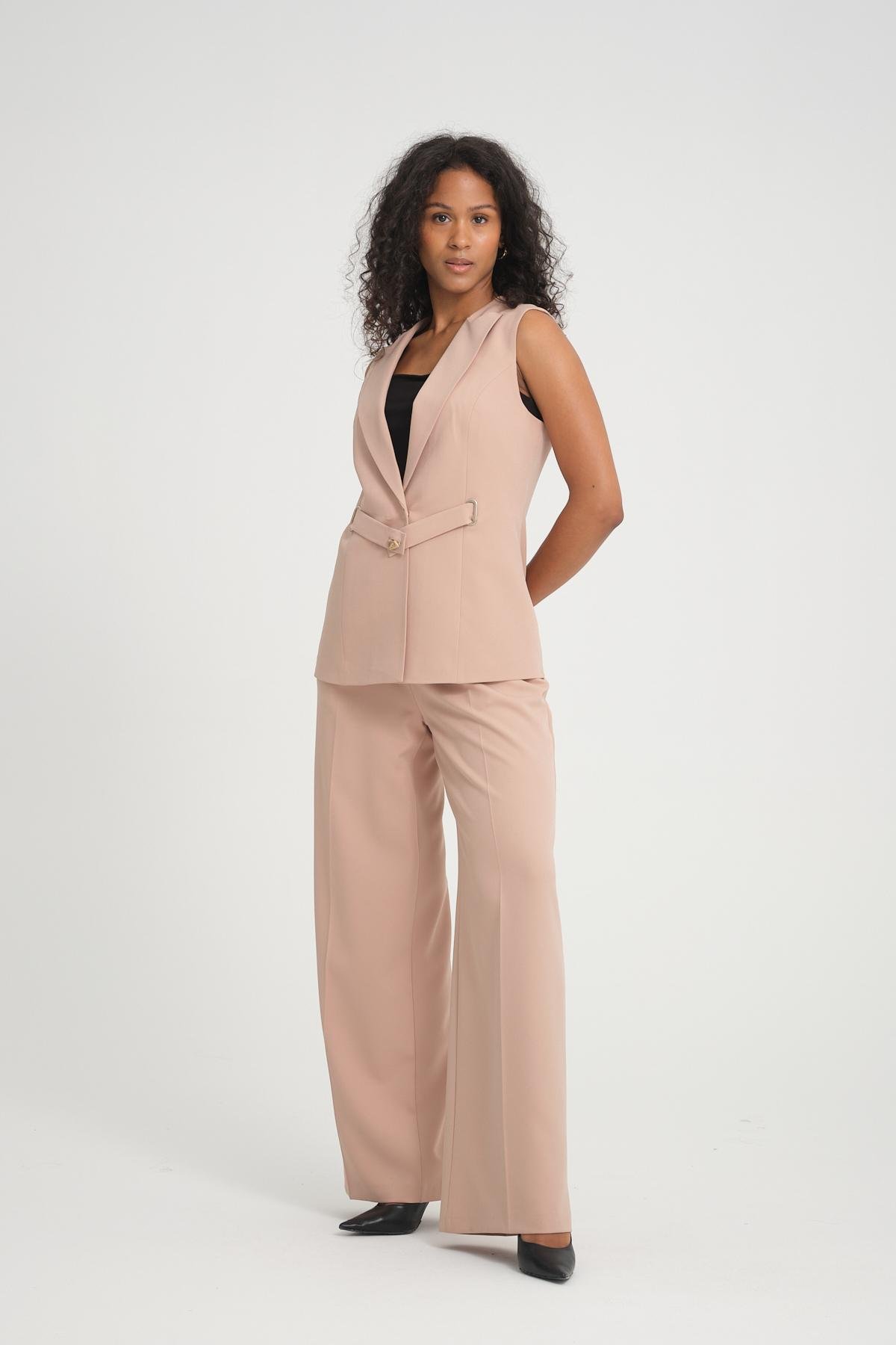 Women vest and pants suit Plus size wholesale Beige color 696669