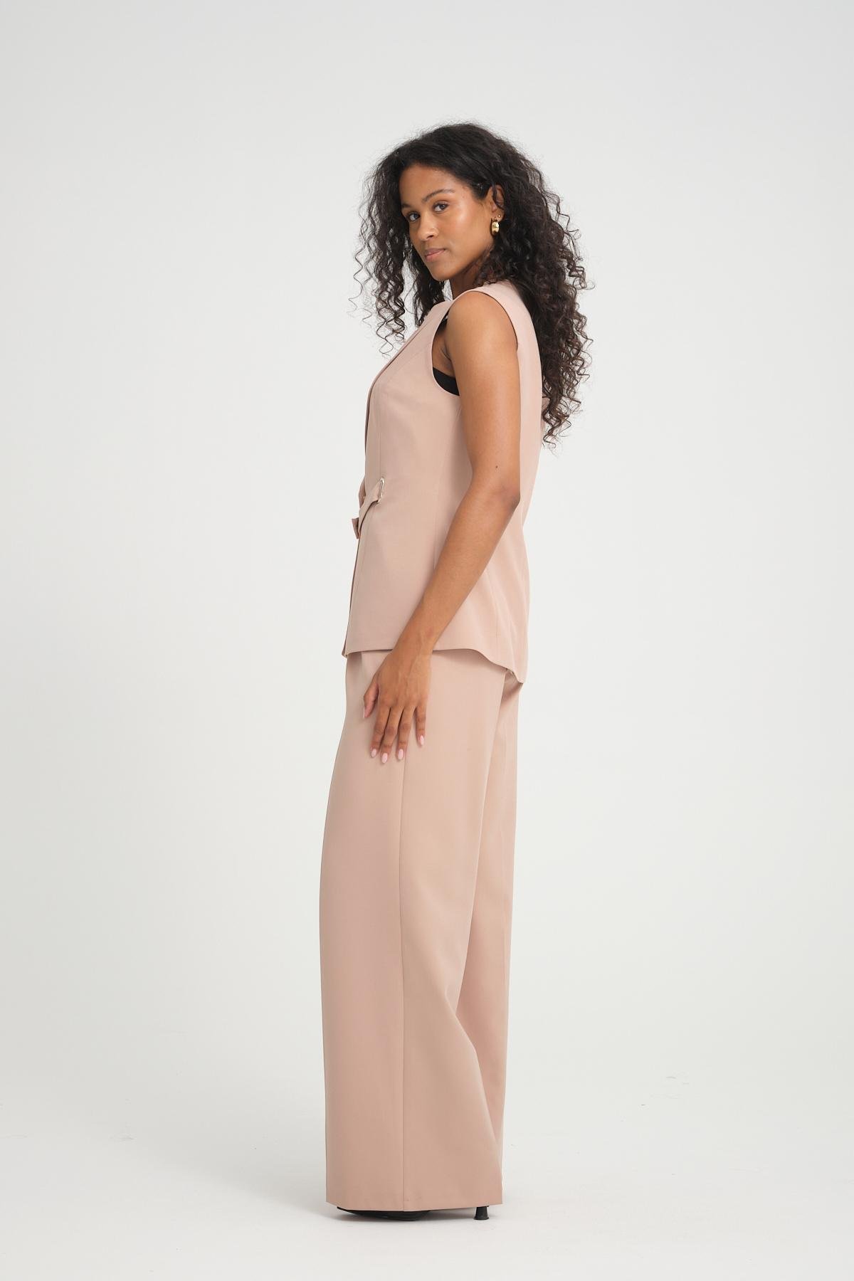 Women vest and pants suit Plus size wholesale Beige color 696669