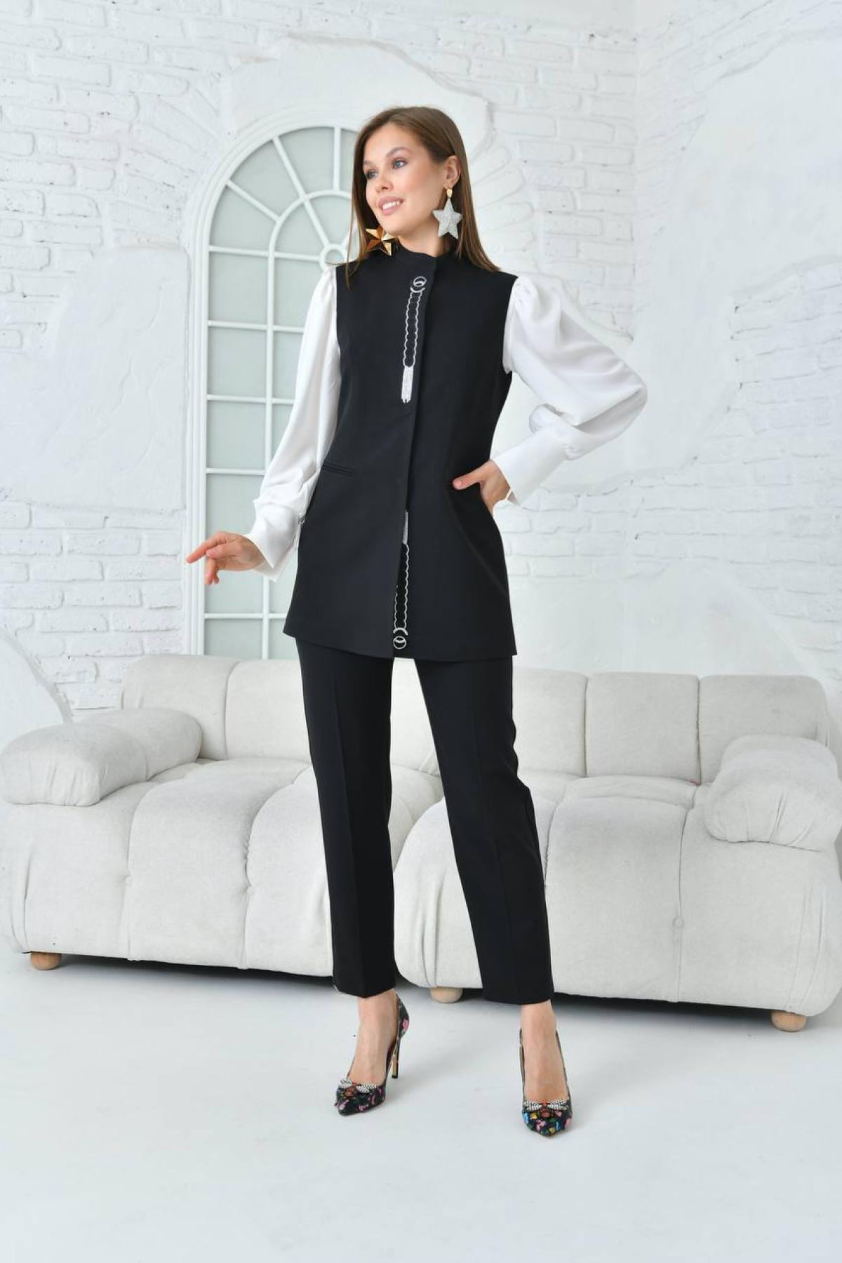 Women vest and pants suit Plus size wholesale Black color 697275