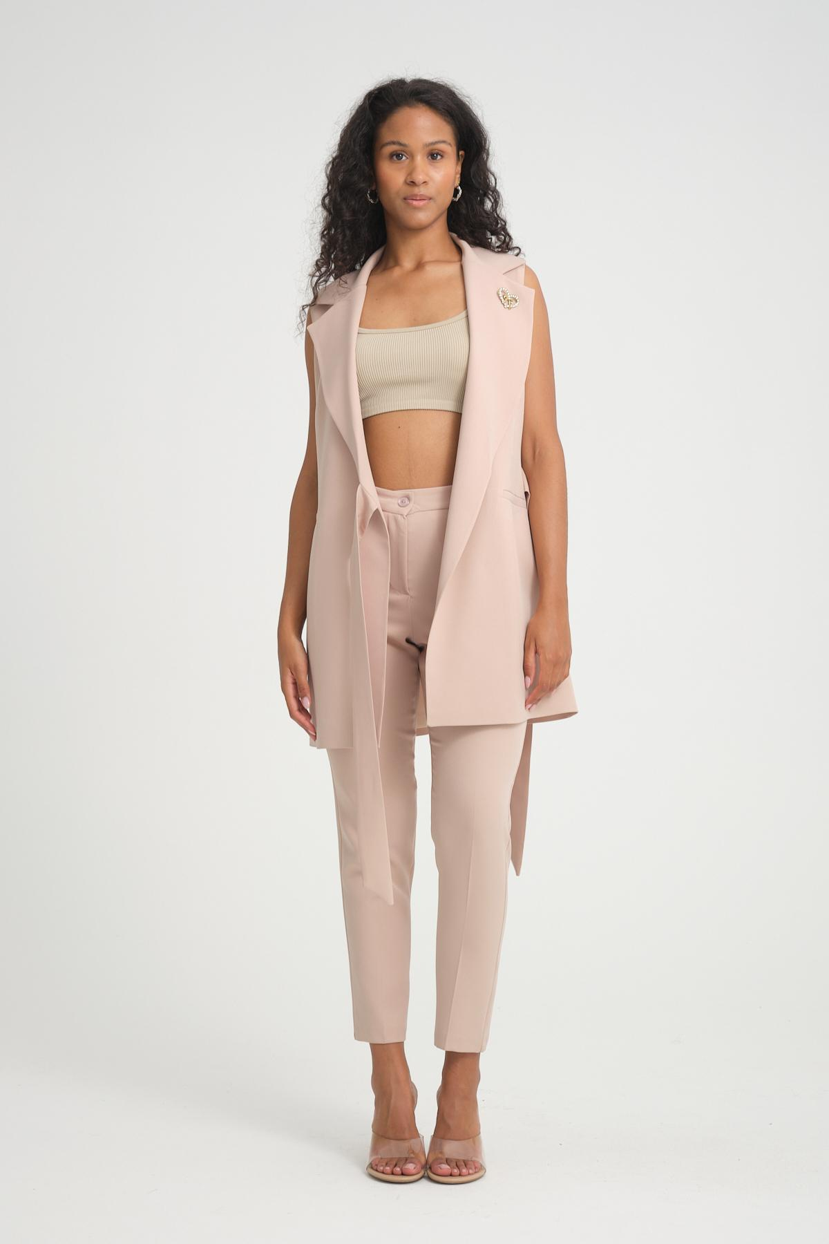 Women vest and pants suit Plus size wholesale Beige color 696693