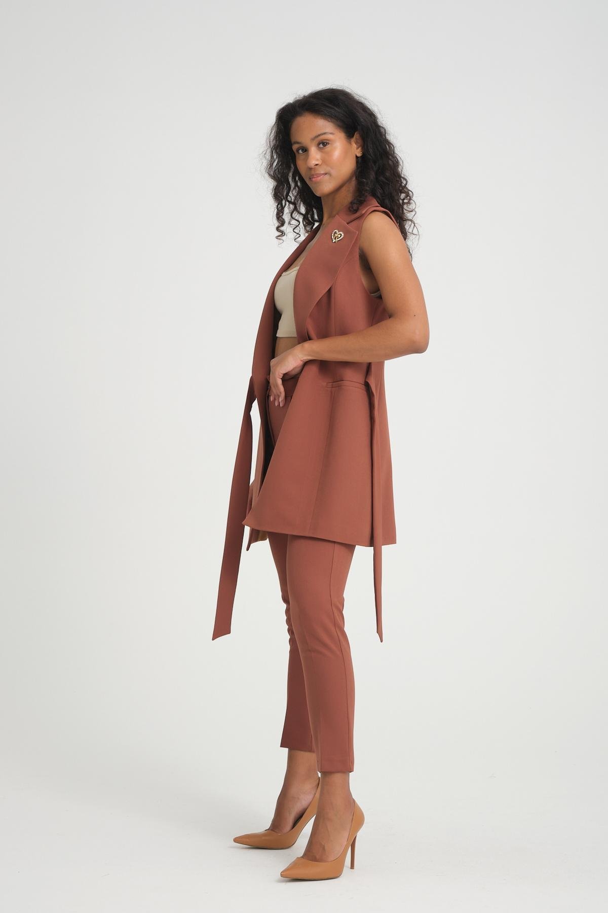 Women vest and pants suit Plus size wholesale Tobacco Brown color 696698