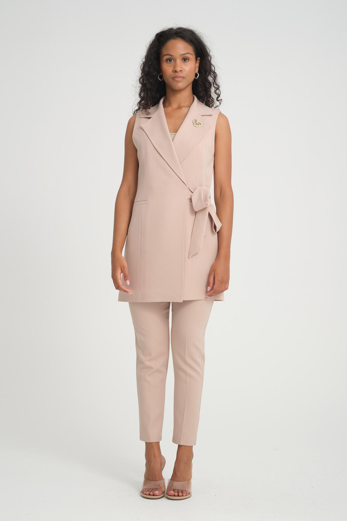 Women vest and pants suit Plus size wholesale Beige color 696693