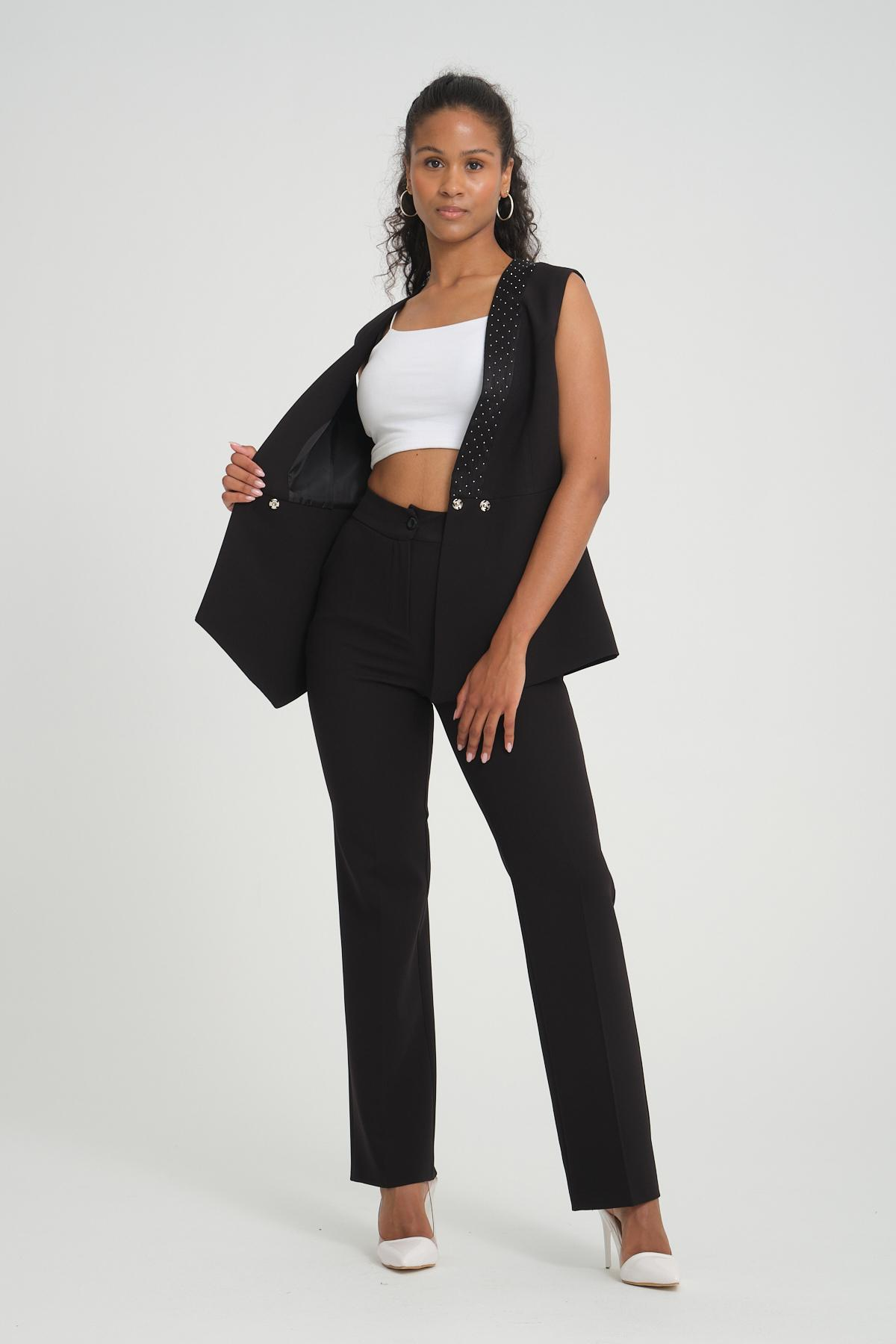 Women vest and pants suit Plus size wholesale Black color 696678