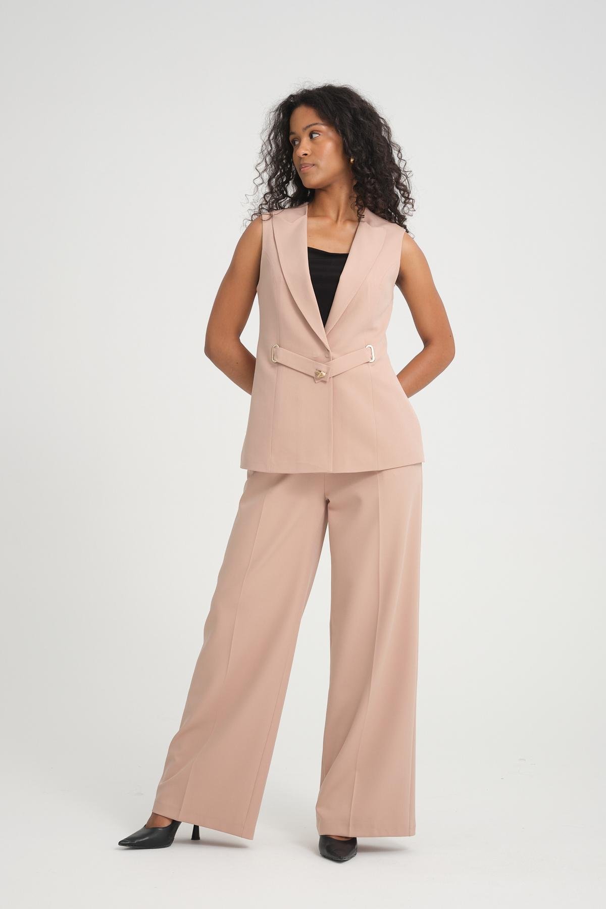 Women vest and pants suit Plus size wholesale Beige color 696669