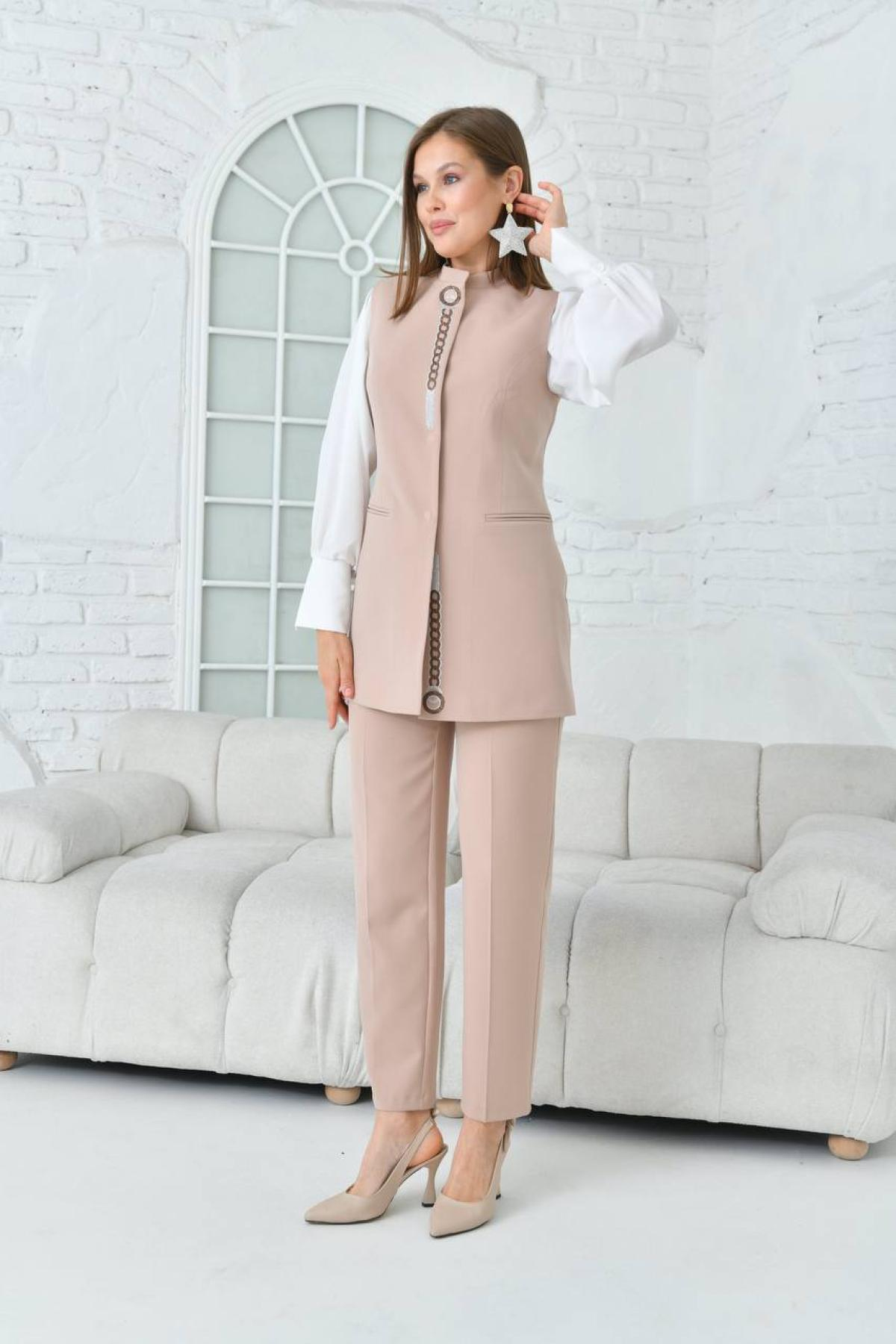 Women vest and pants suit wholesale Beige color 697271