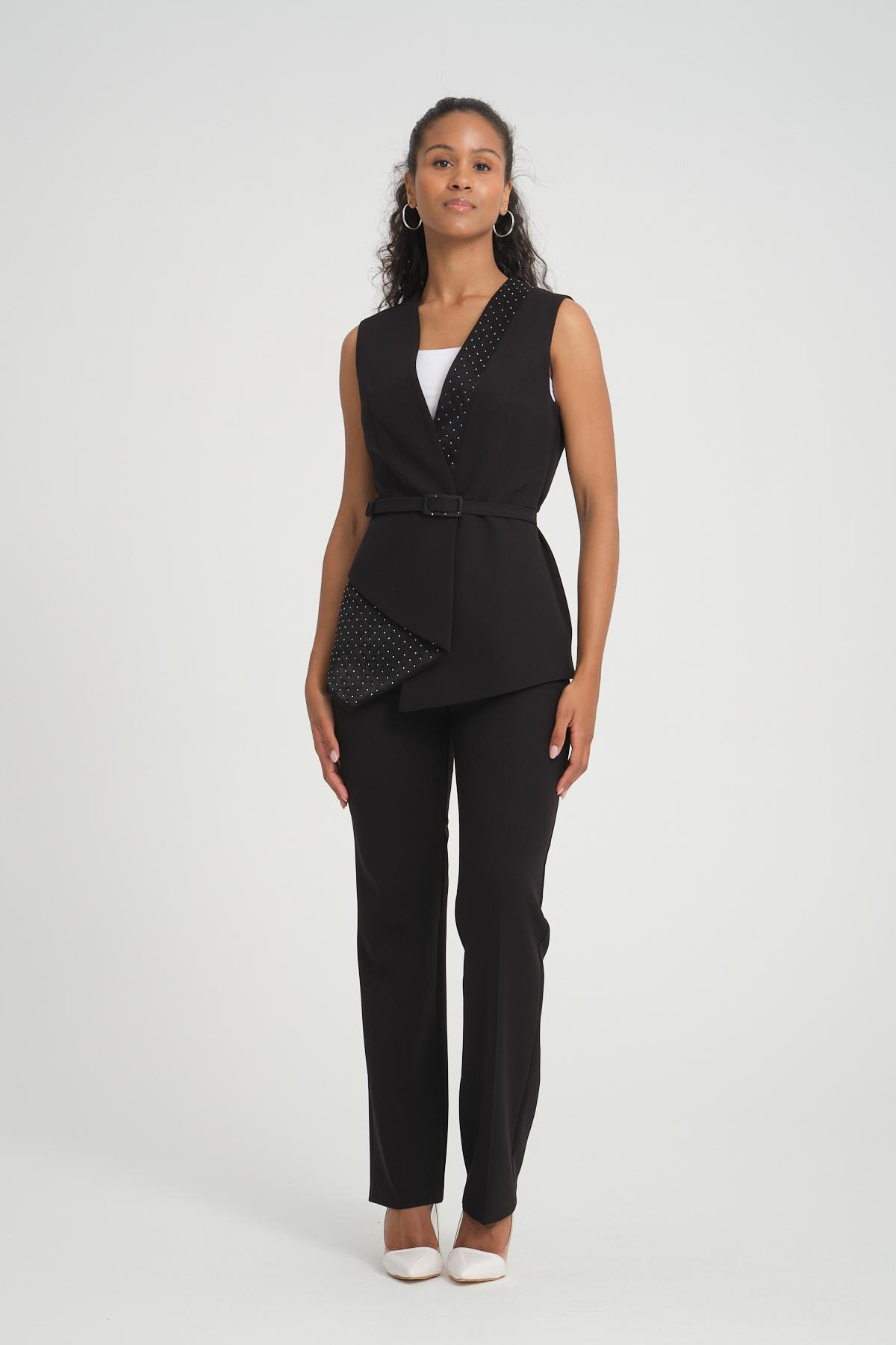Women vest and pants suit wholesale Black color 696673