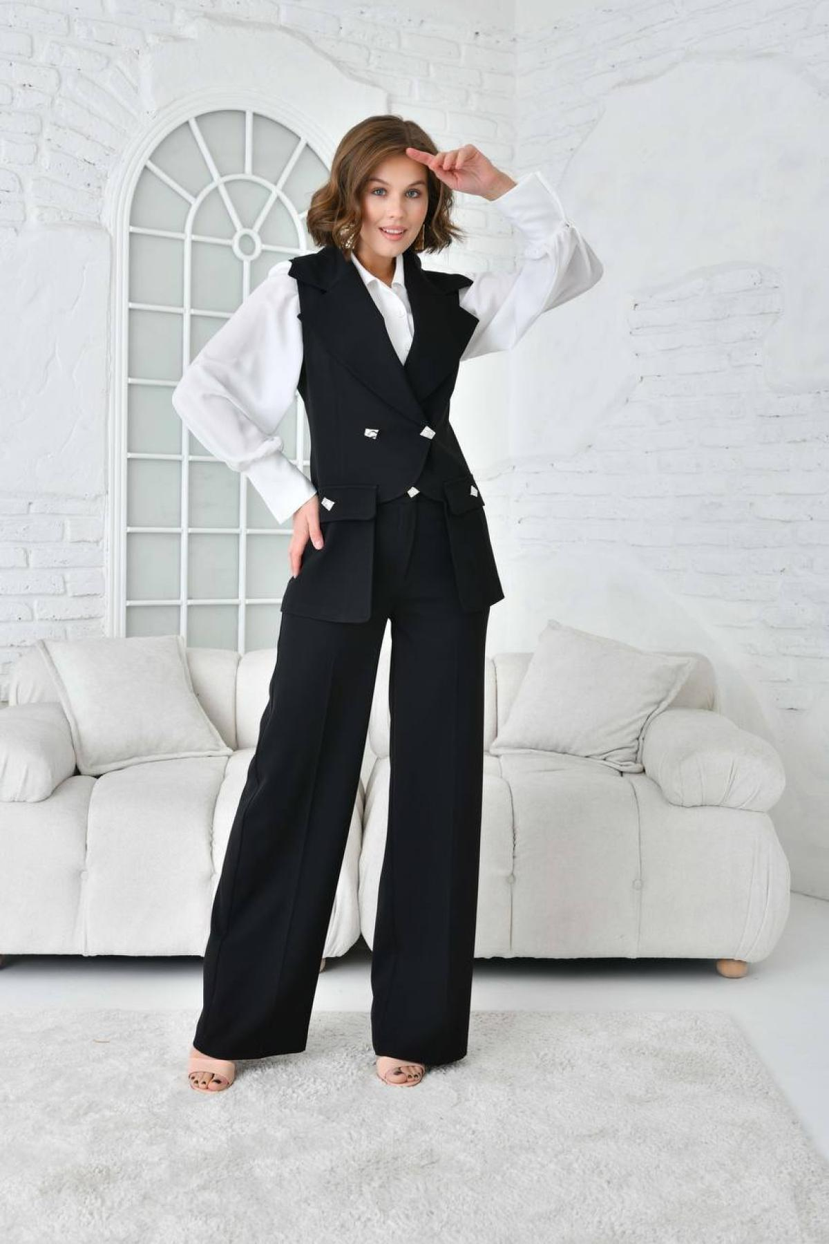 Women vest and pants suit wholesale Black color 697257