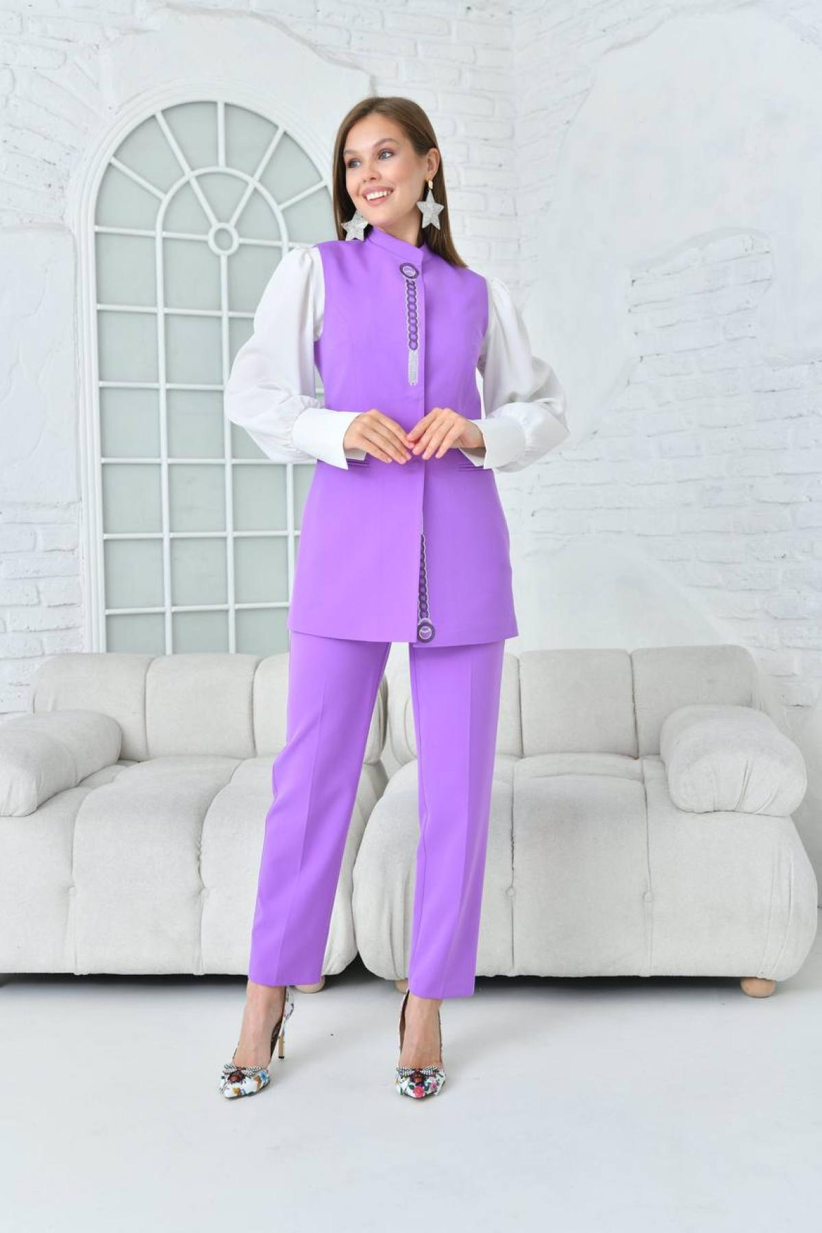 Women vest and pants suit wholesale Lilac color 697272