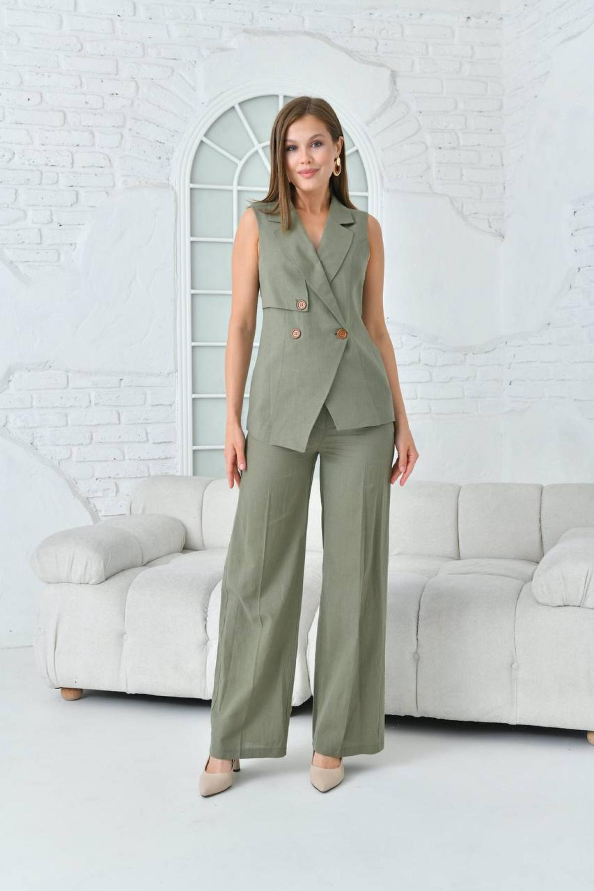 Women vest and pants suit wholesale Matte Mint color 697304