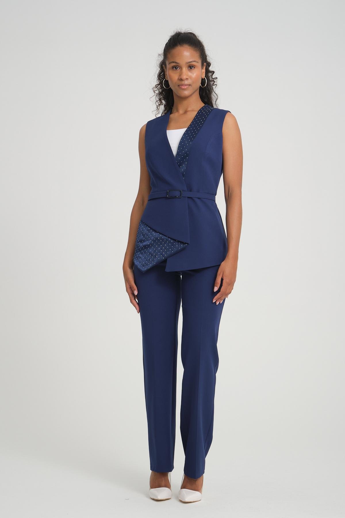 Women vest and pants suit wholesale Navy color 696677