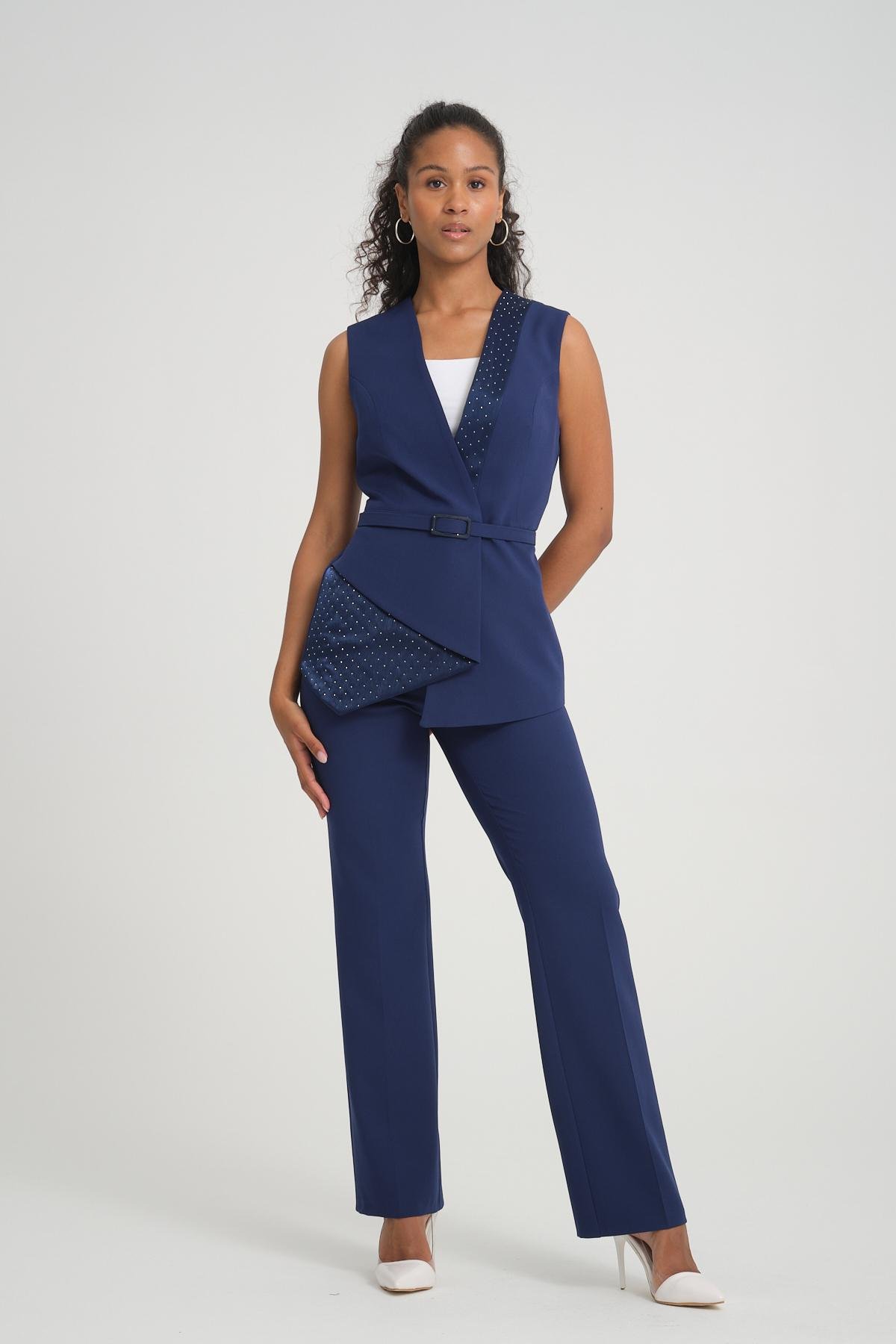 Women vest and pants suit wholesale Navy color 696677