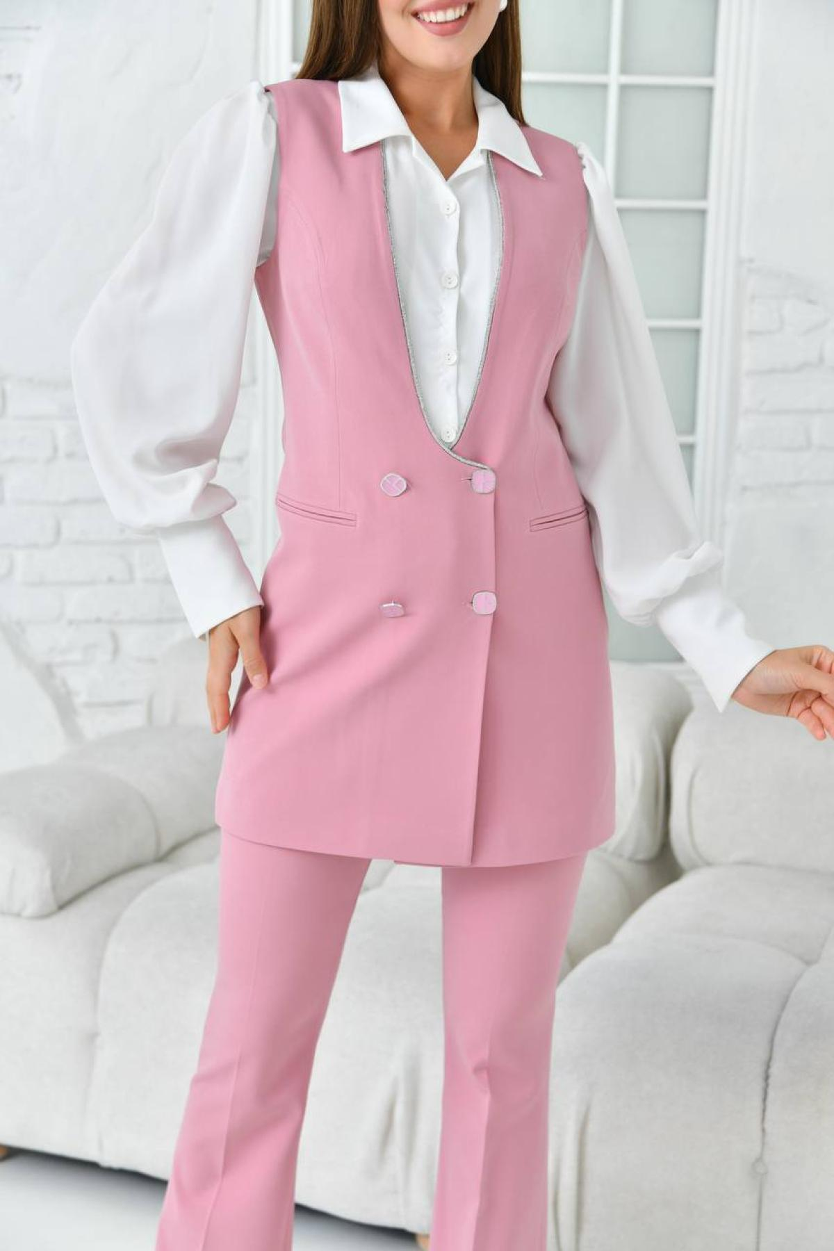 Women vest and pants suit wholesale Pink color 697285