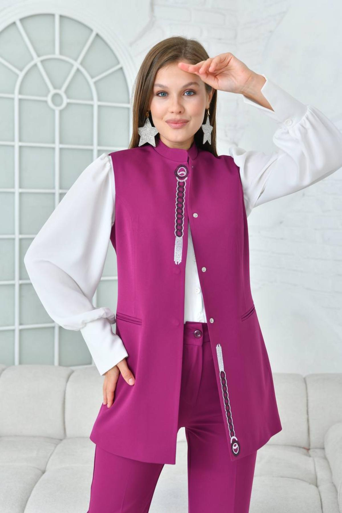 Women vest and pants suit wholesale Plum color 697273