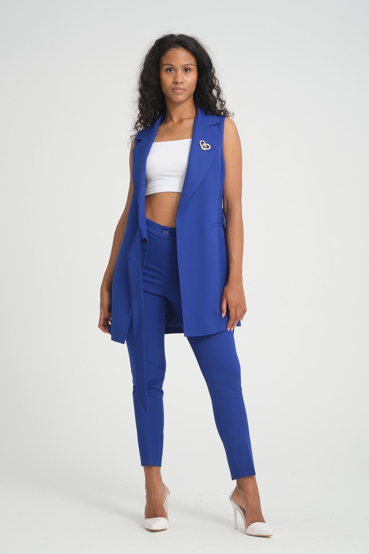 Women vest and pants suit wholesale Sax Blue color 696689