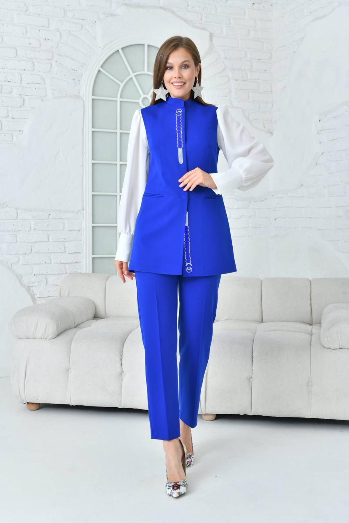 Women vest and pants suit wholesale Sax Blue color 697274