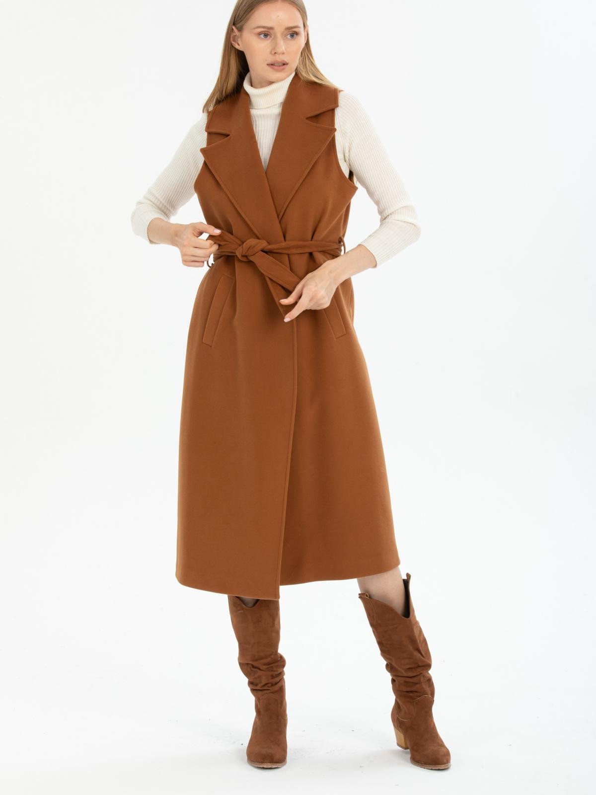 Women vest with belt wholesale Camel color 669512