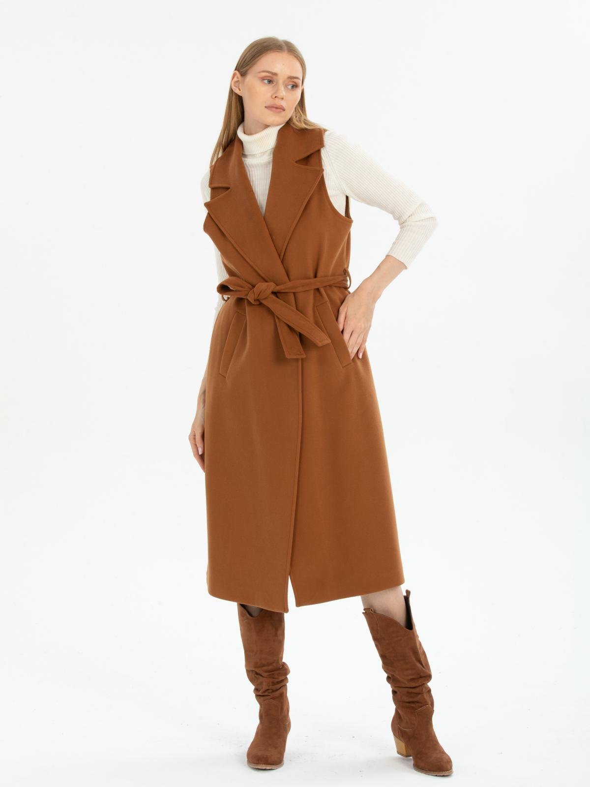 Women vest with belt wholesale Camel color 669512