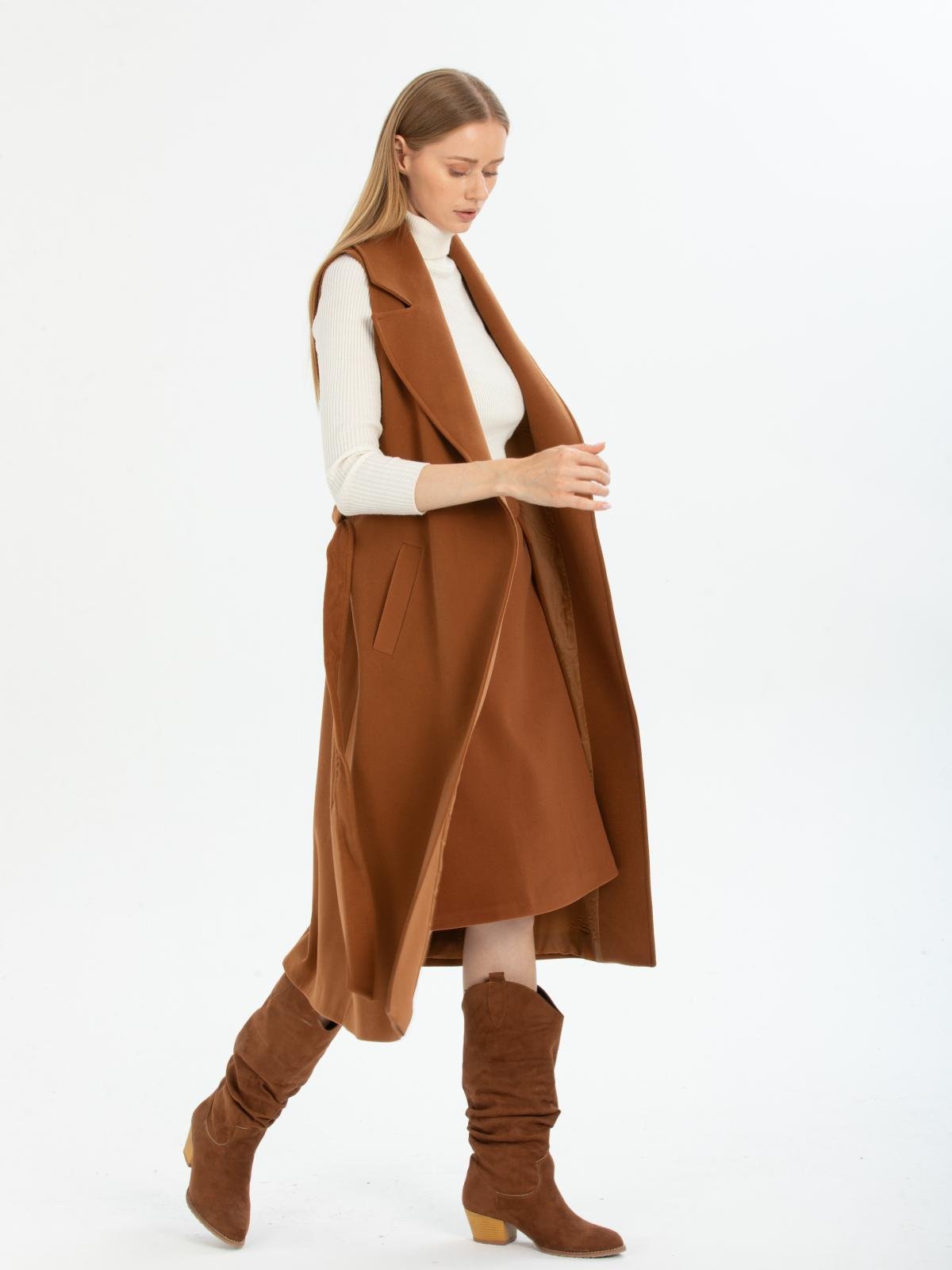 Women vest with belt wholesale Camel color 669512