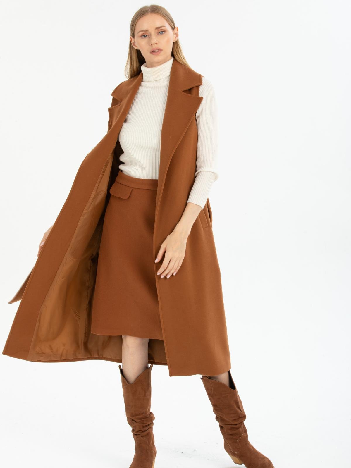 Women vest with belt wholesale Camel color 669512