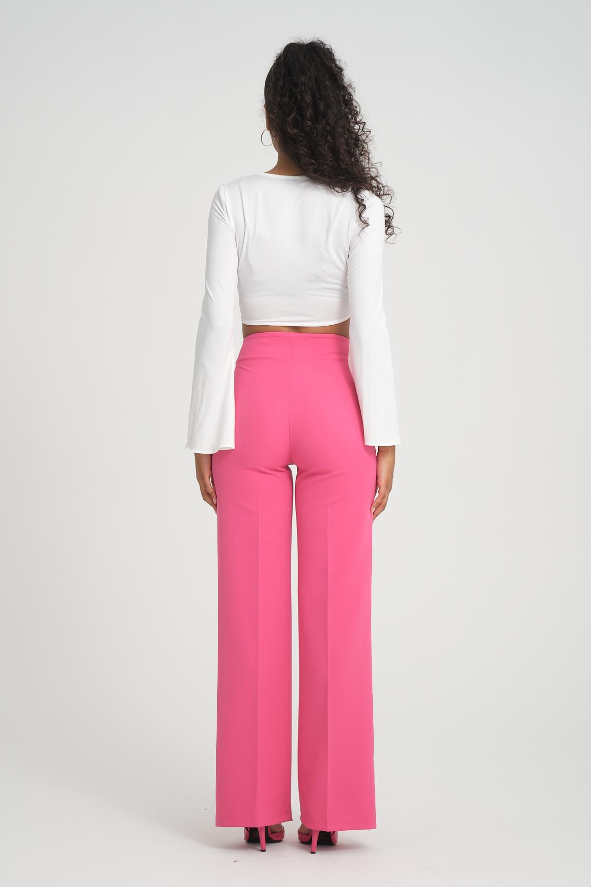 Women wide leg pants with chain detail wholesale Fuchsia color 696832