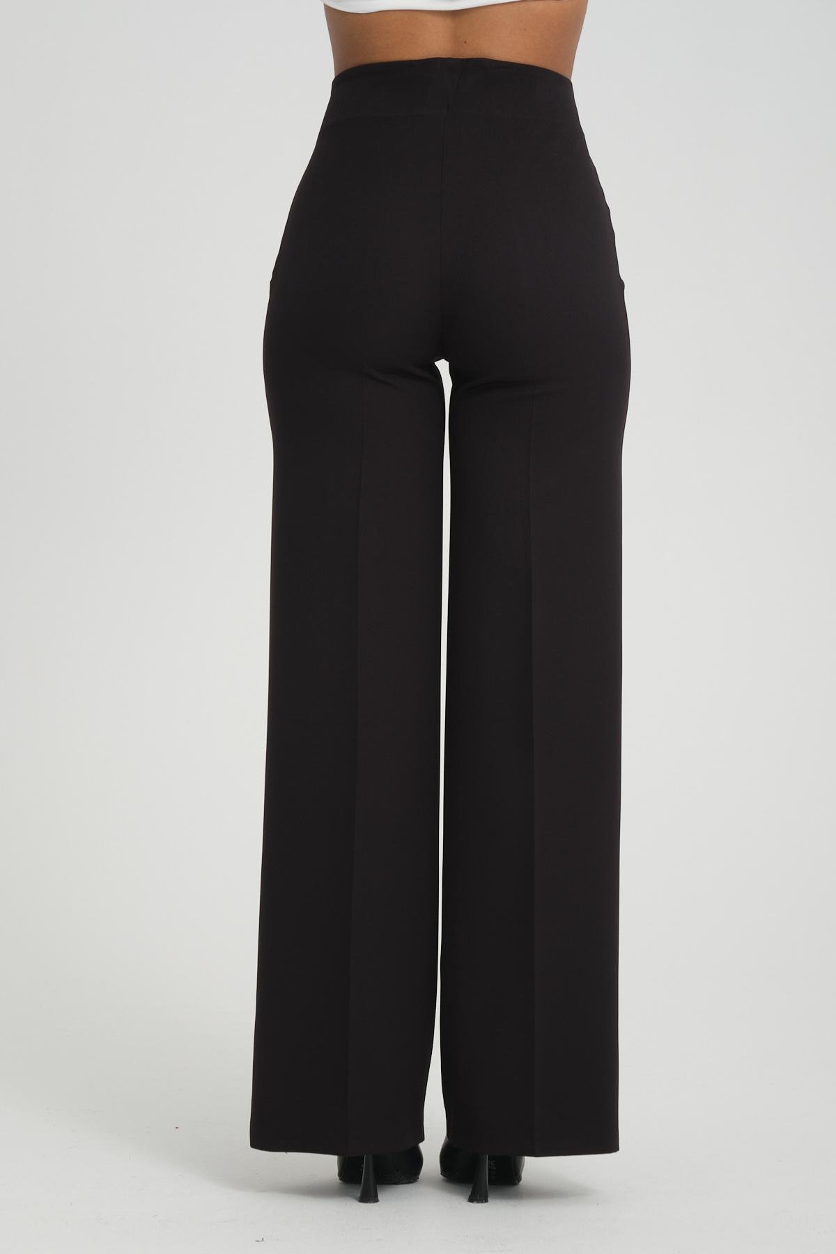 Women wide leg pants with chain detail Plus size wholesale Black color 696839