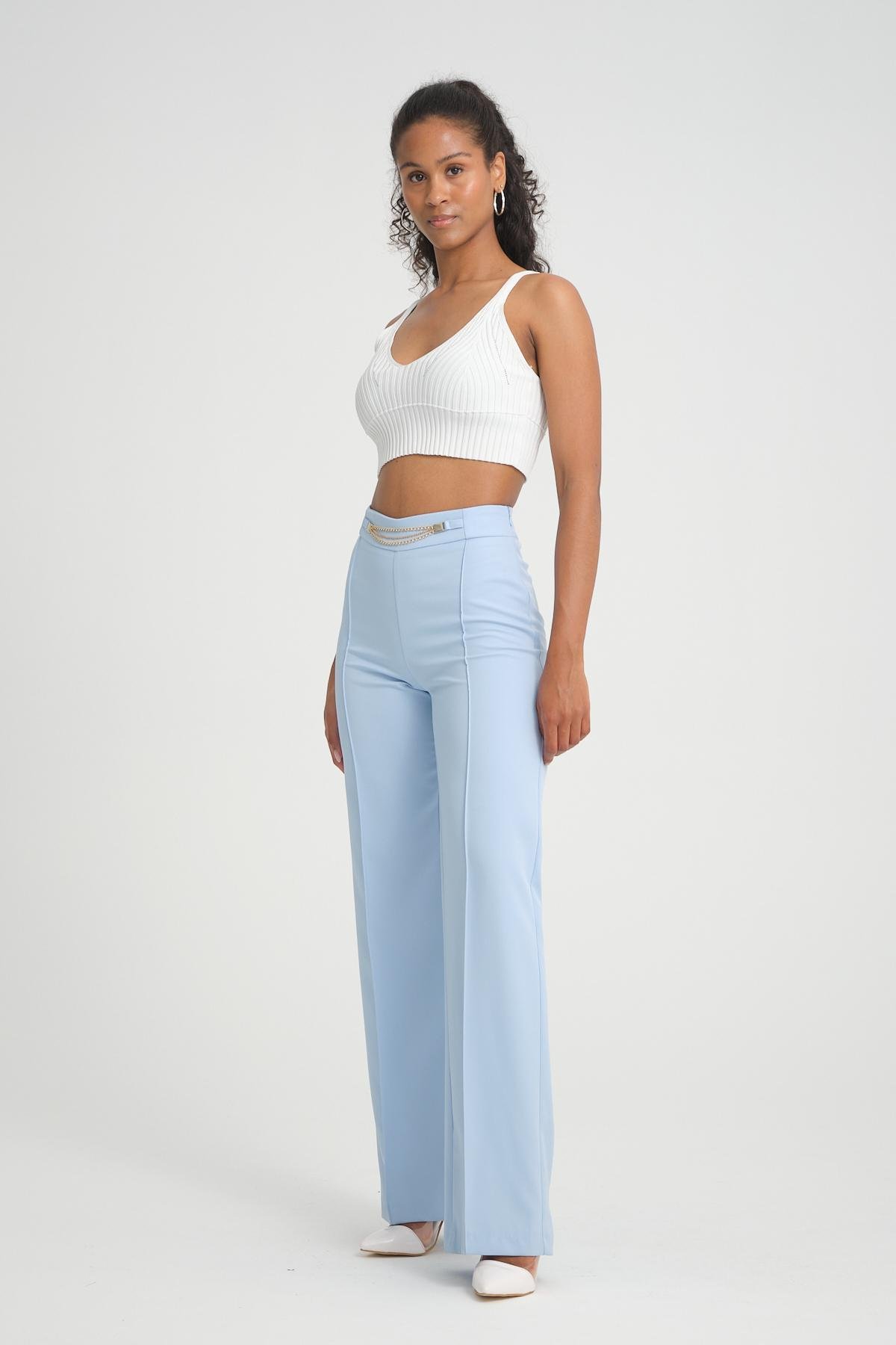 Women wide leg pants with chain detail wholesale Baby Blue color 696856