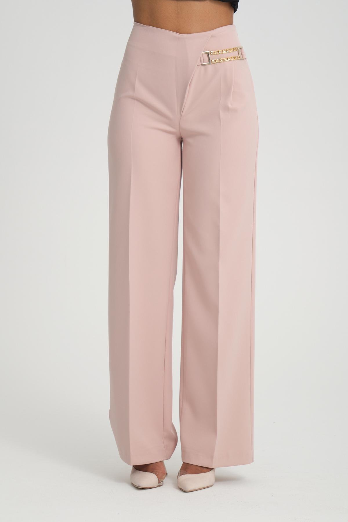 Women wide leg pants with chain detail wholesale Powder color 696831