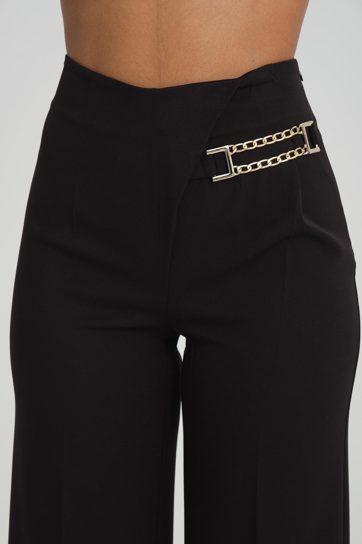 Women wide leg pants with chain detail Plus size wholesale Black color 696839