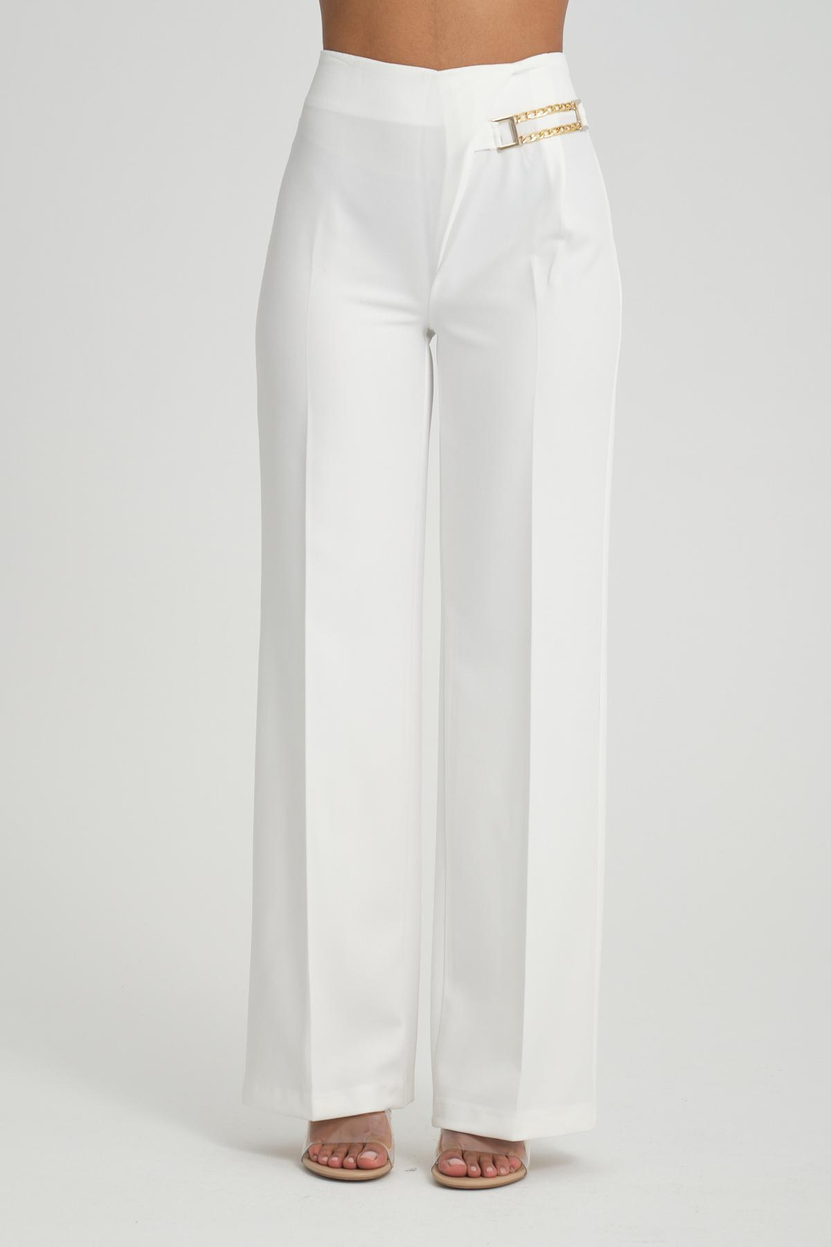 Women wide leg pants with chain detail Plus size wholesale White color 696841
