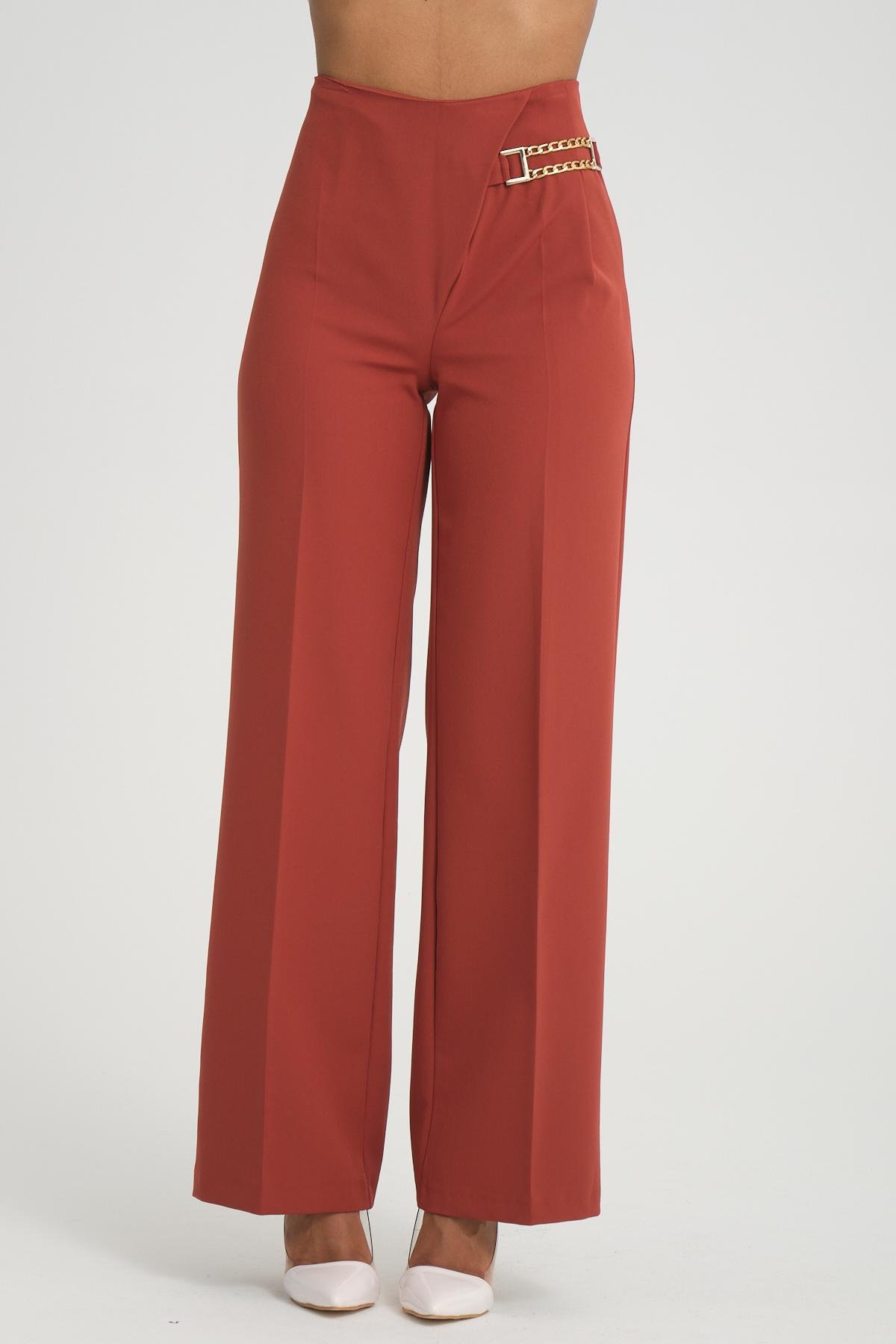 Women wide leg pants with chain detail wholesale Brick color 696833