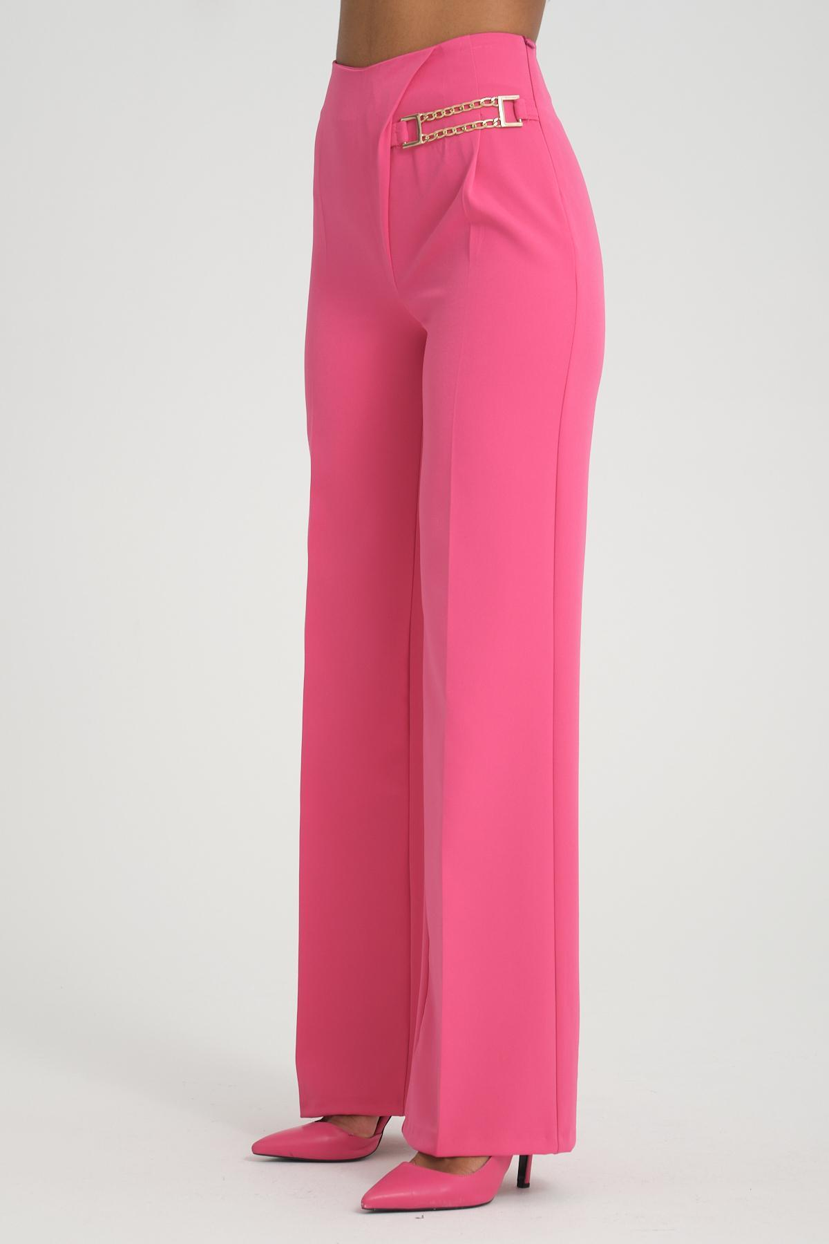 Women wide leg pants with chain detail Plus size wholesale Fuchsia color 696843