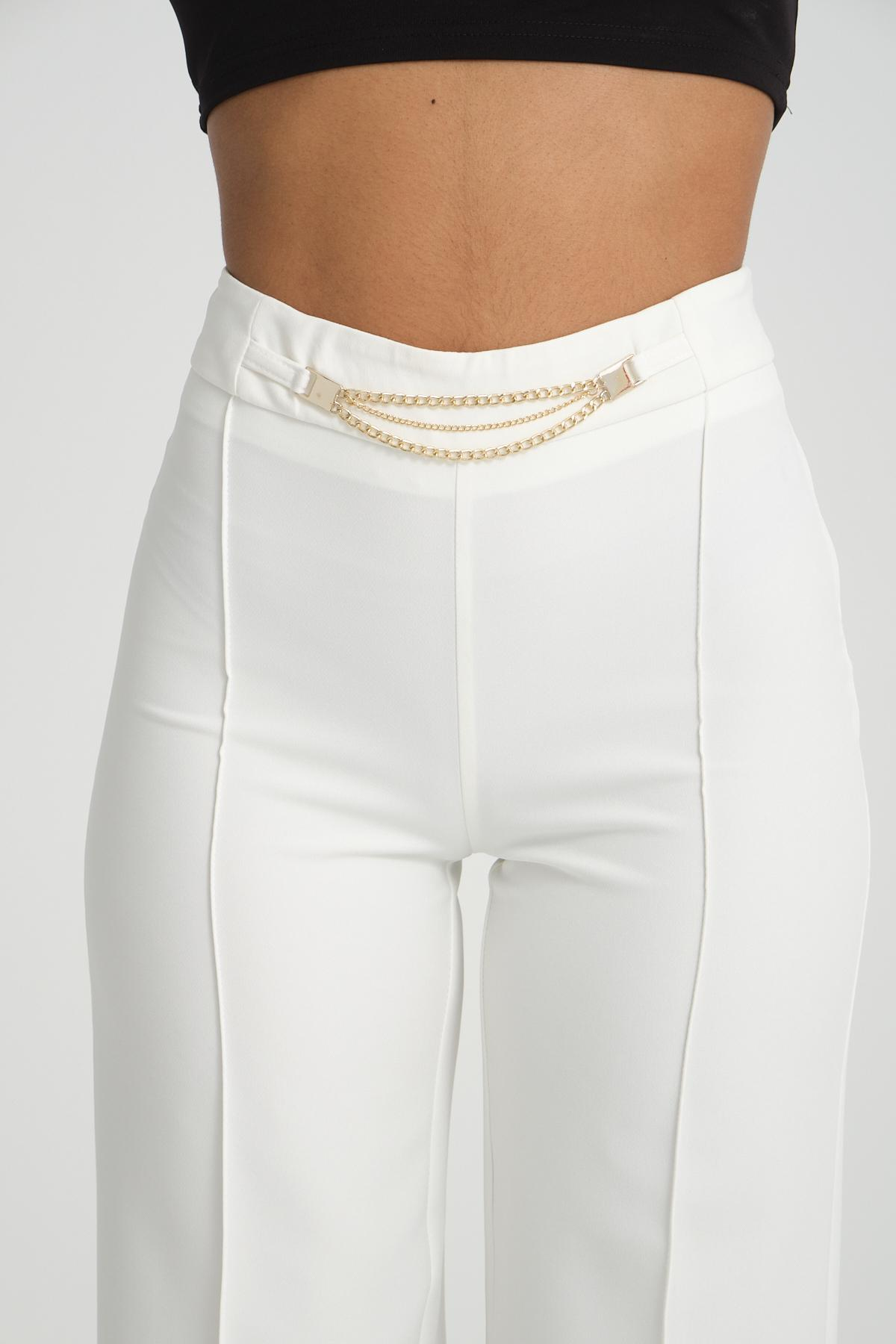 Women wide leg pants with chain detail wholesale White color 696854