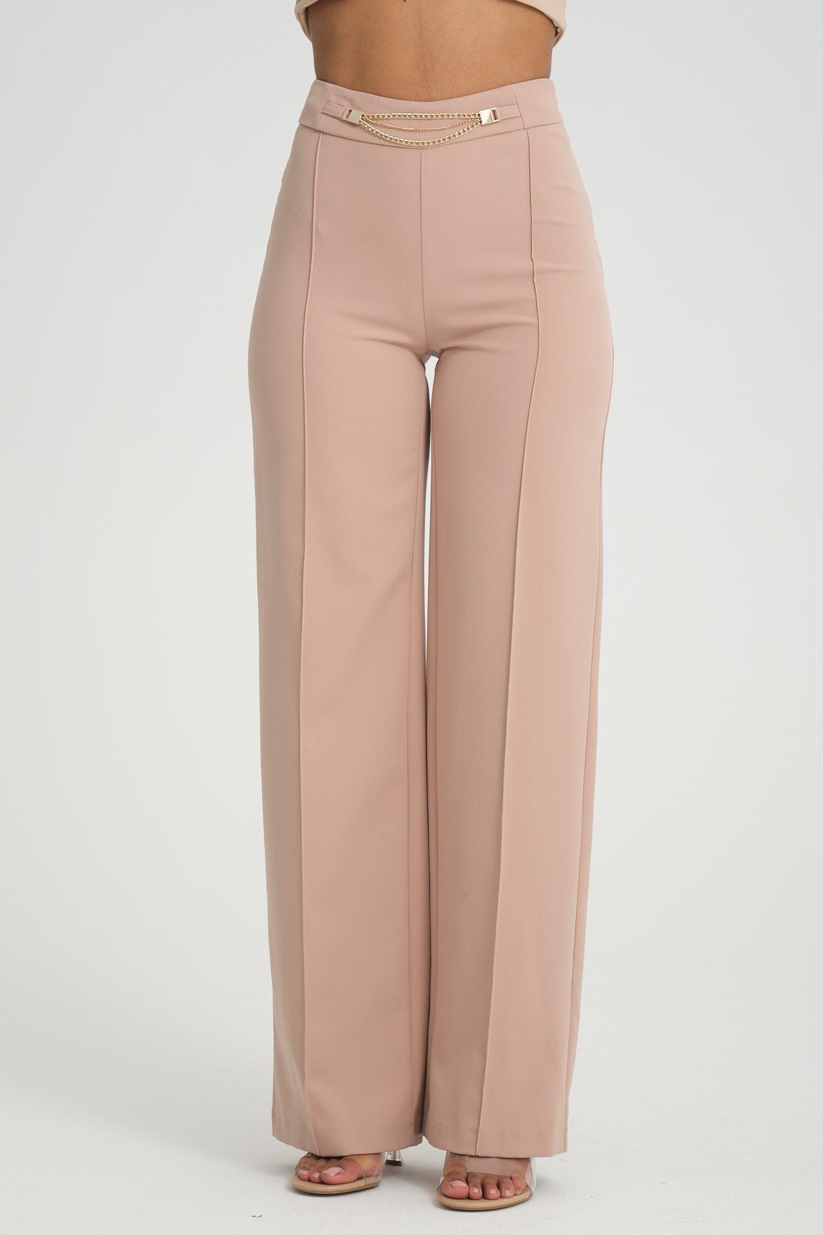 Women wide leg pants with chain detail wholesale Beige color 696857